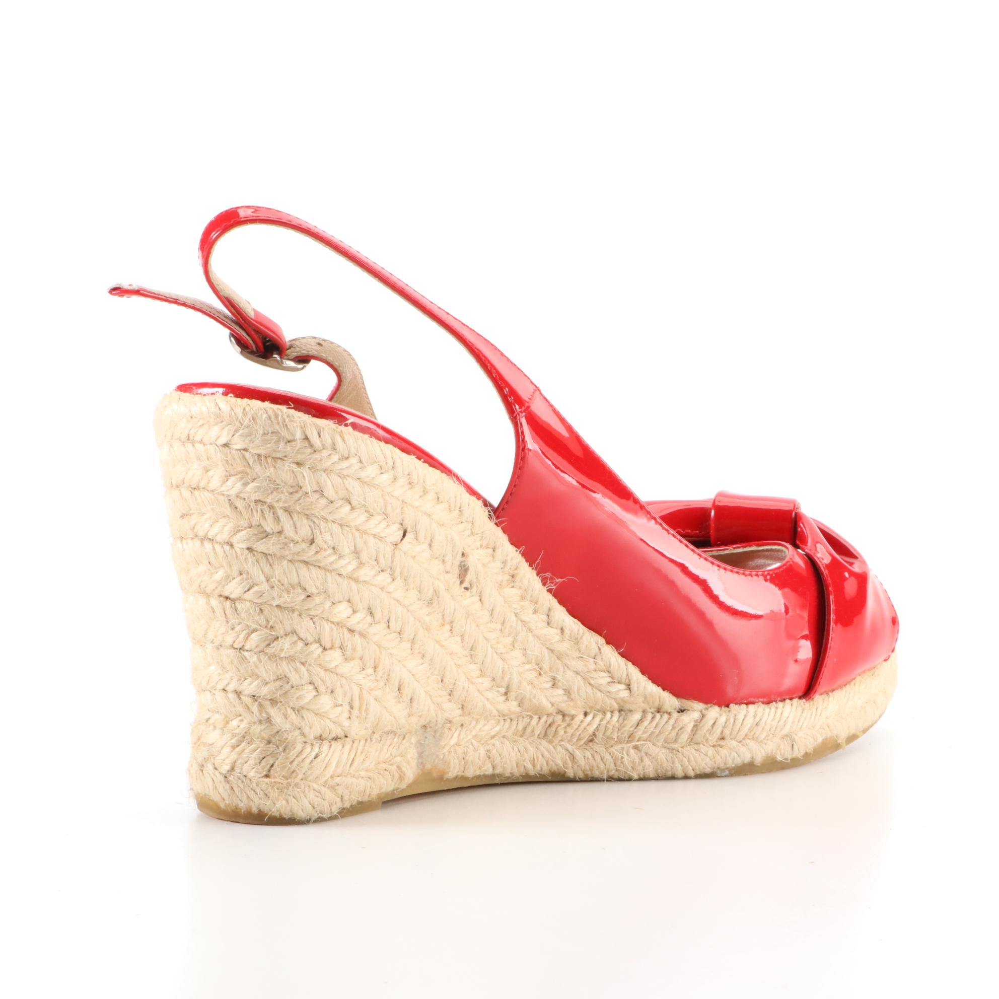 Valentino Garavani Bow Espadrille Wedge Platform Sandals in Patent Leather