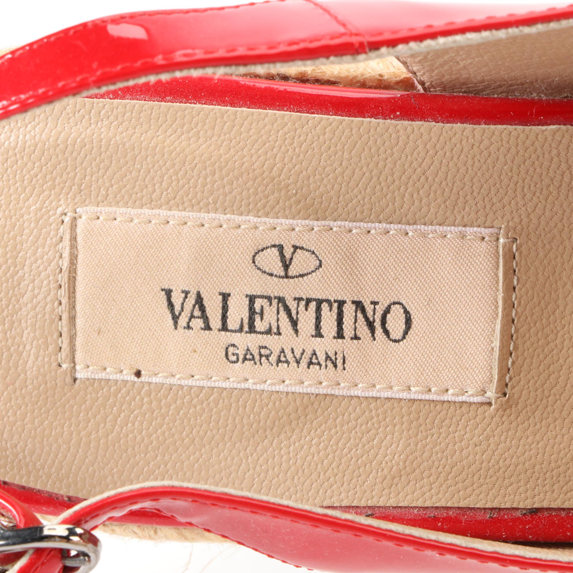 Valentino Garavani Bow Espadrille Wedge Platform Sandals in Patent Leather