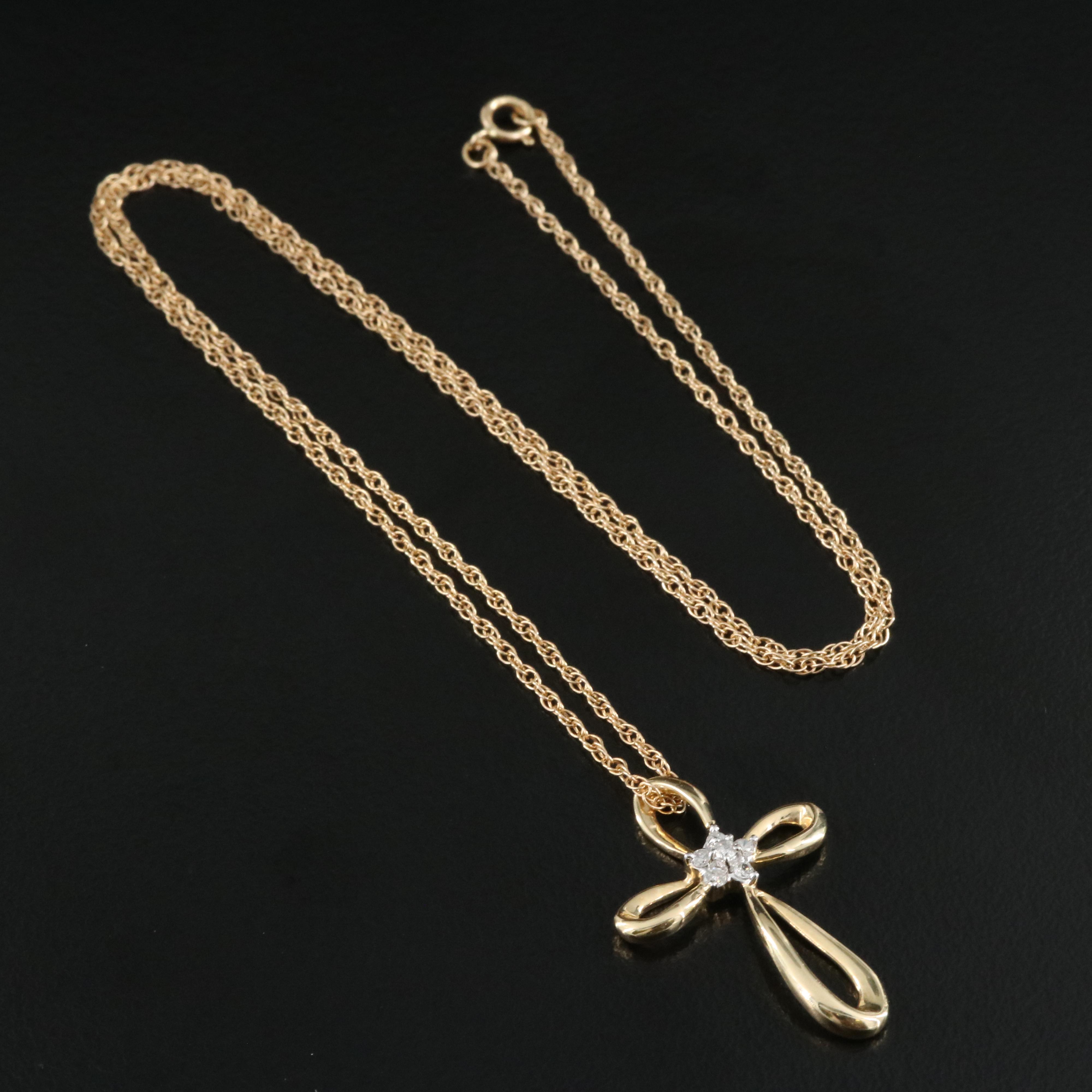14K 0.09 CT Diamond Cross Pendant Necklace