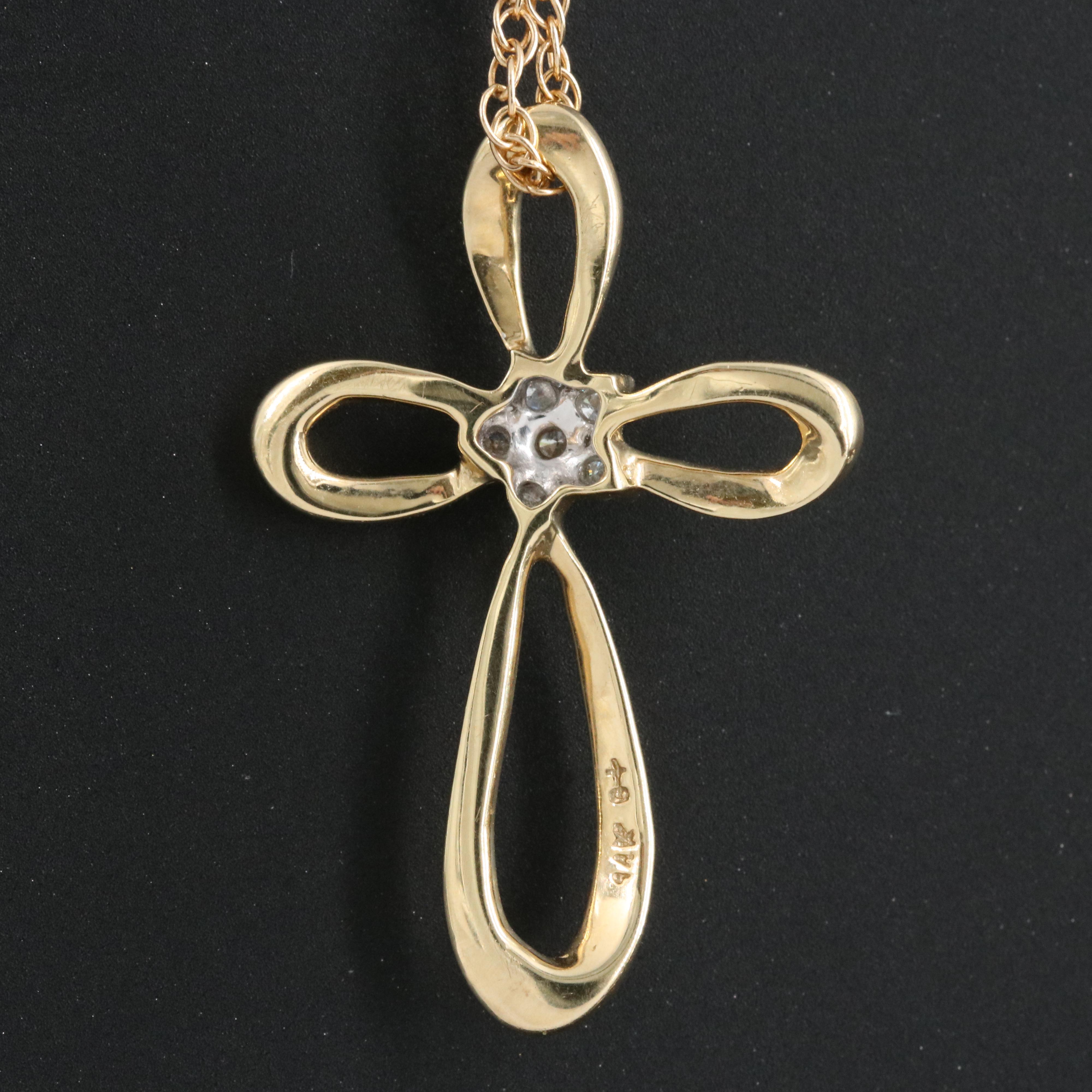 14K 0.09 CT Diamond Cross Pendant Necklace