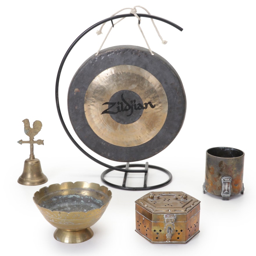 Zildjian Hand Hammered Gong, Cricket Box, Footed Bowl, and More Brass Decor