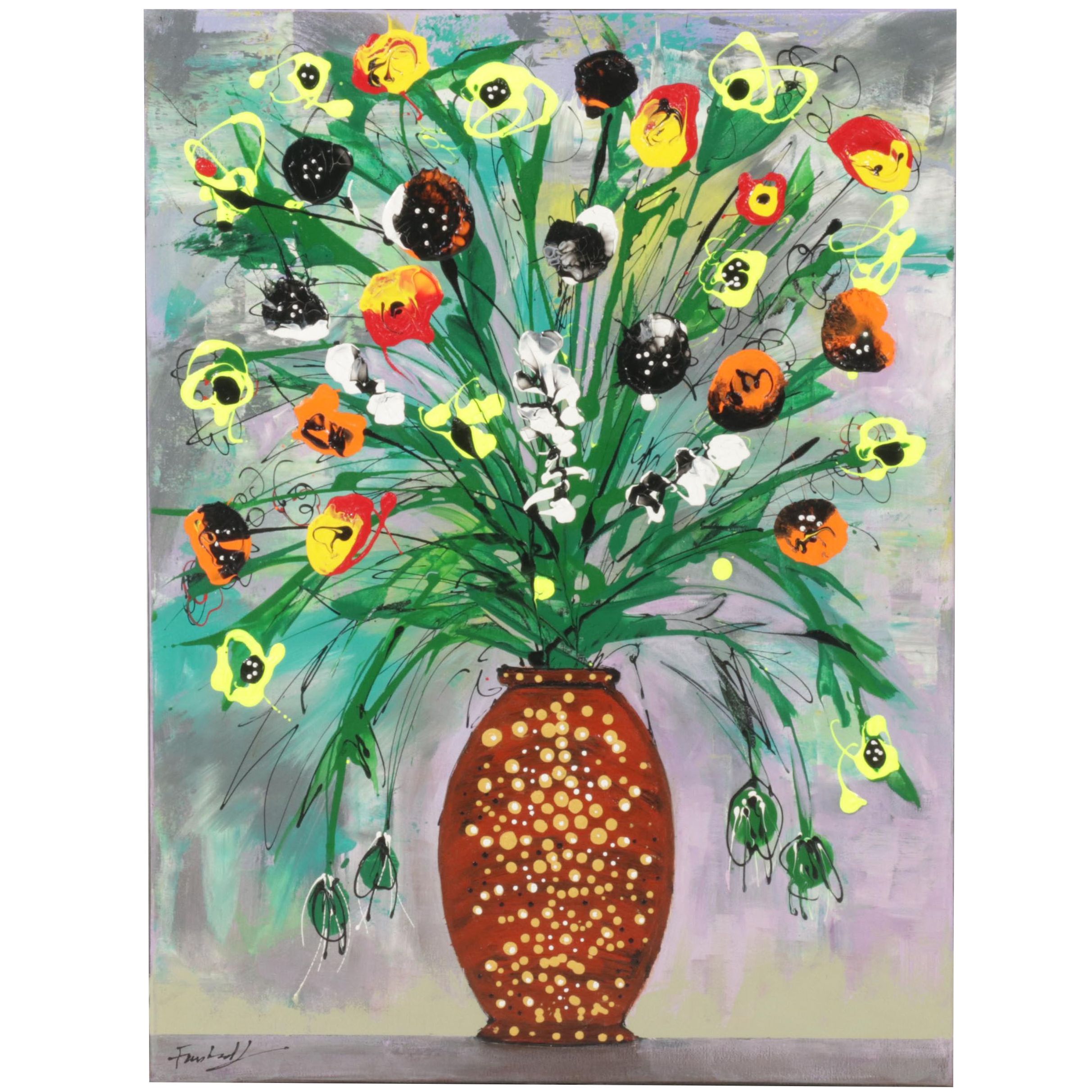 Farshad Lanjani Floral Still Life Acrylic Painting, 21st Century
