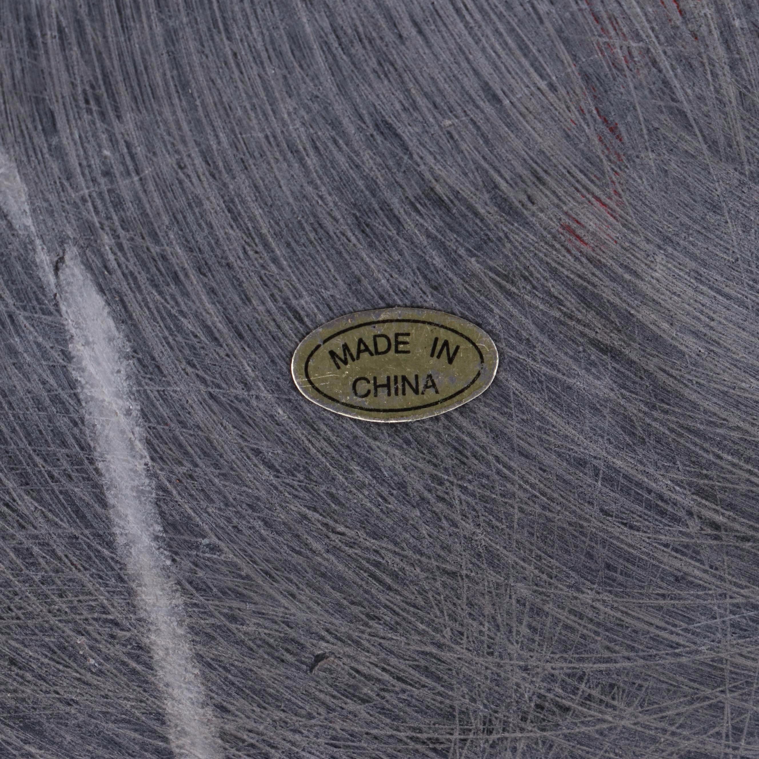 Chinese Red-Painted, Gilt-Decorated, and Polished Stone Side Table