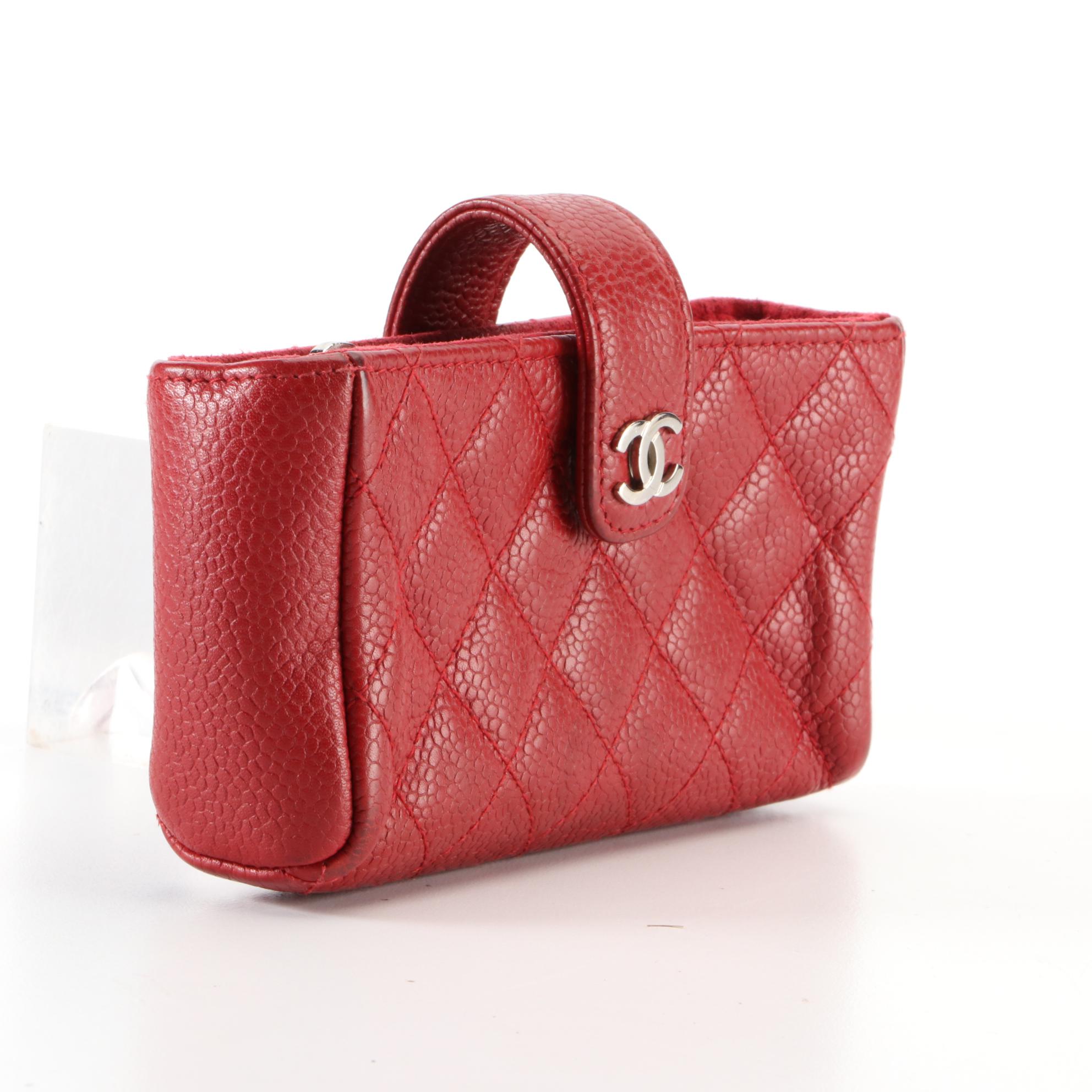 Chanel Zip Card Card/Wallet in Red Quilted Caviar Leather
