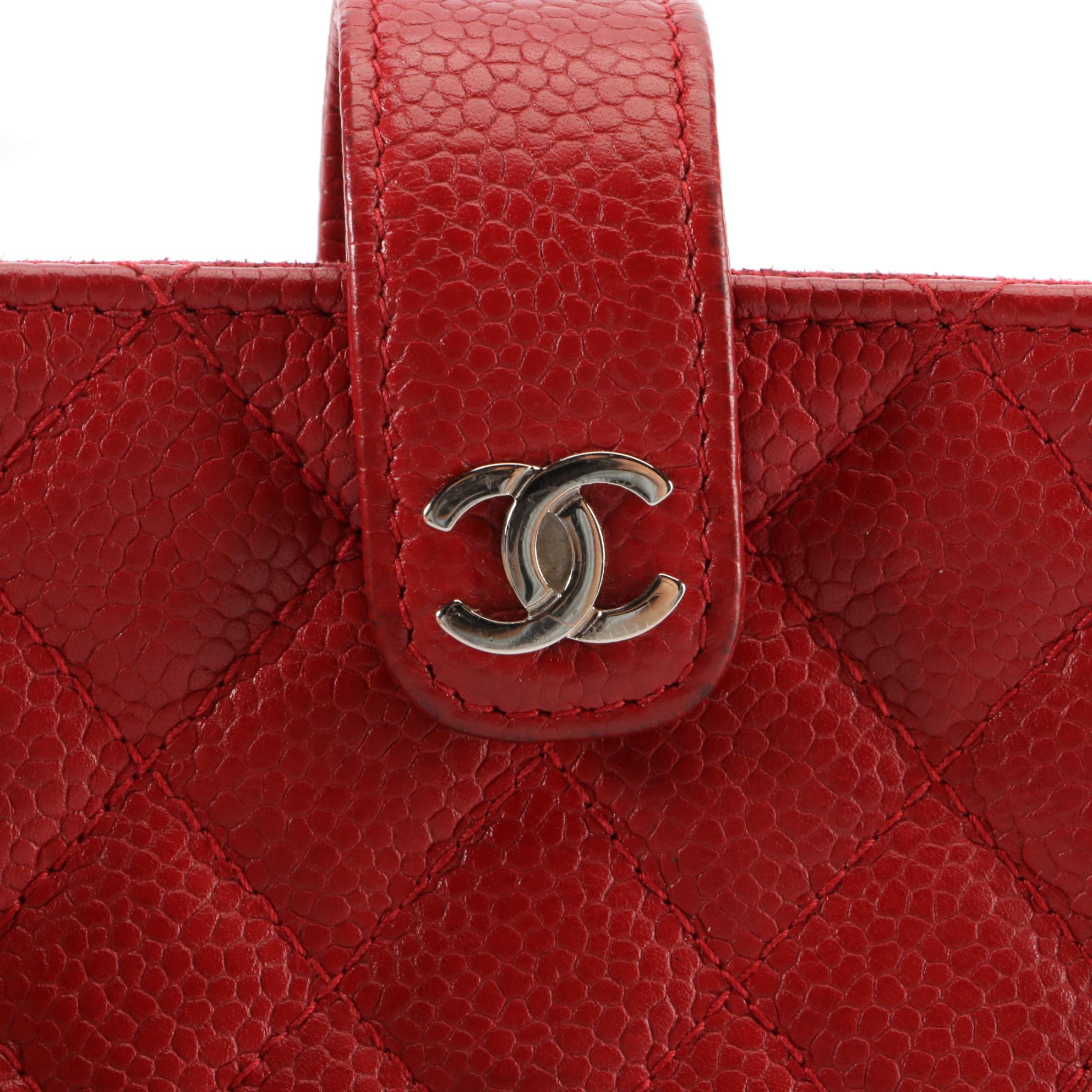 Chanel Zip Card Card/Wallet in Red Quilted Caviar Leather