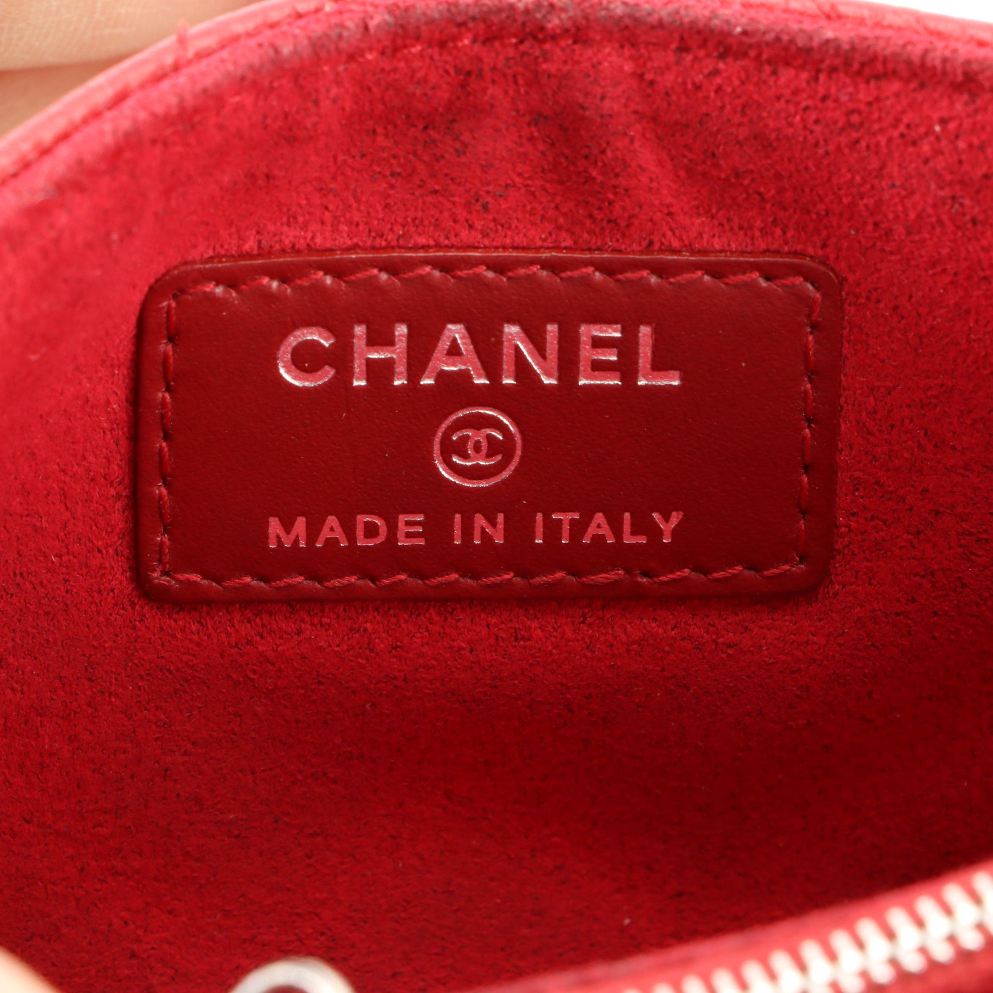 Chanel Zip Card Card/Wallet in Red Quilted Caviar Leather