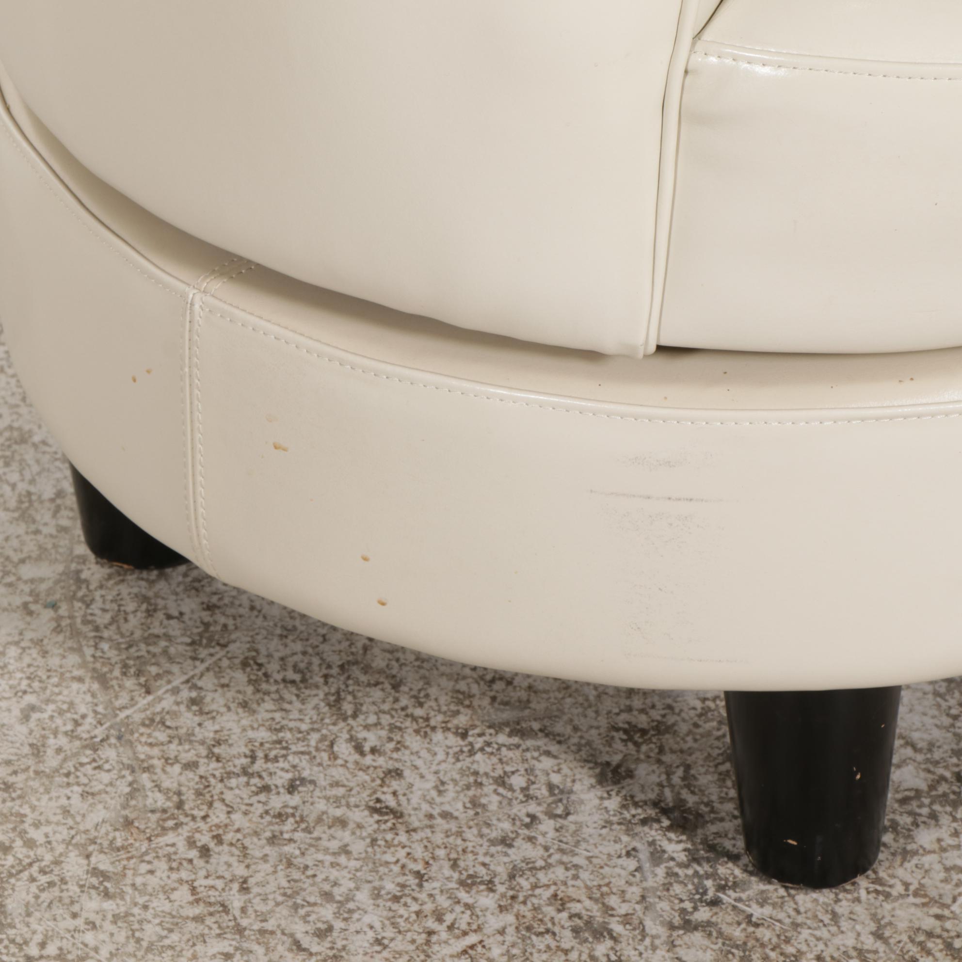 Contemporary Leather Upholstered Barrel Style Swivel Chair