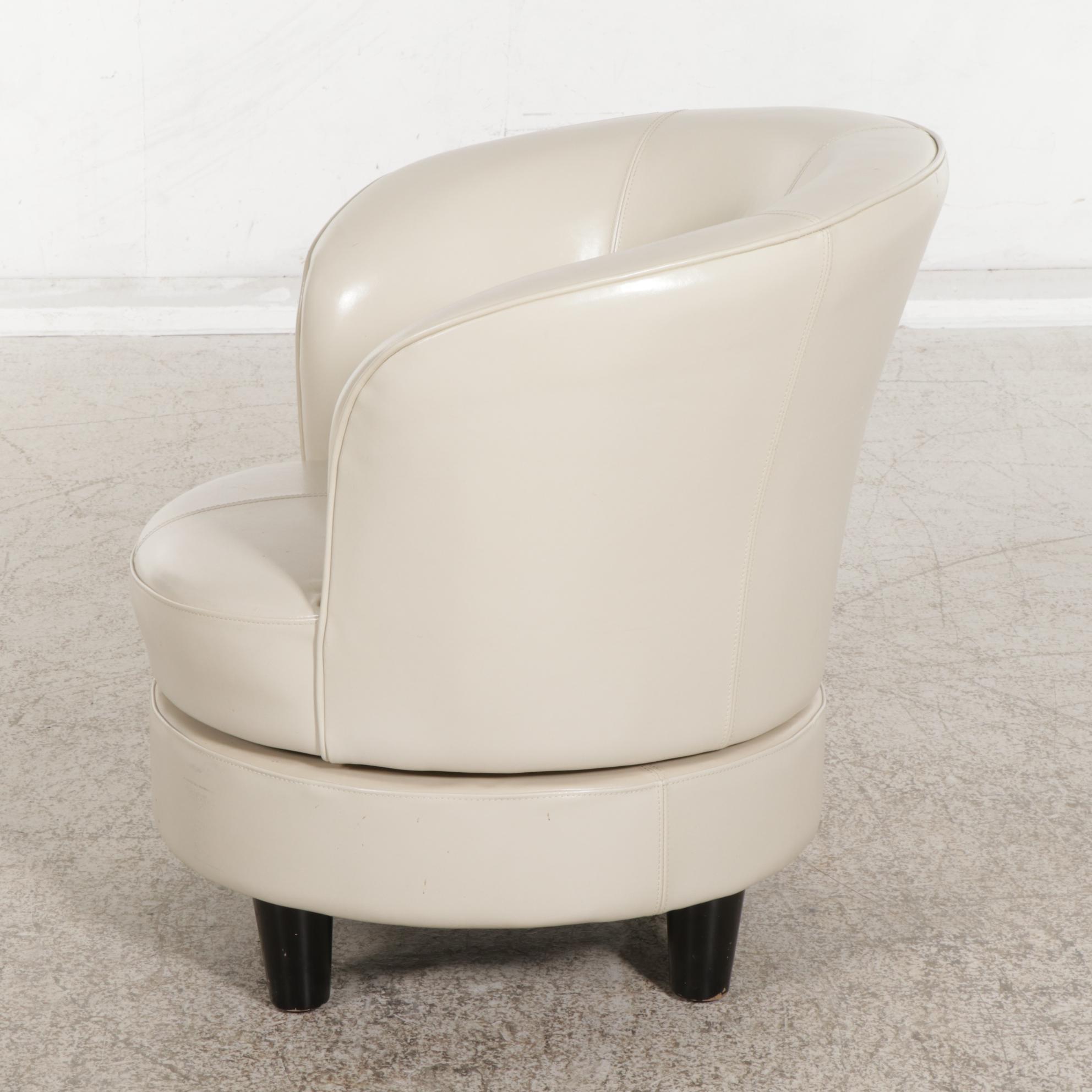 Contemporary Leather Upholstered Barrel Style Swivel Chair