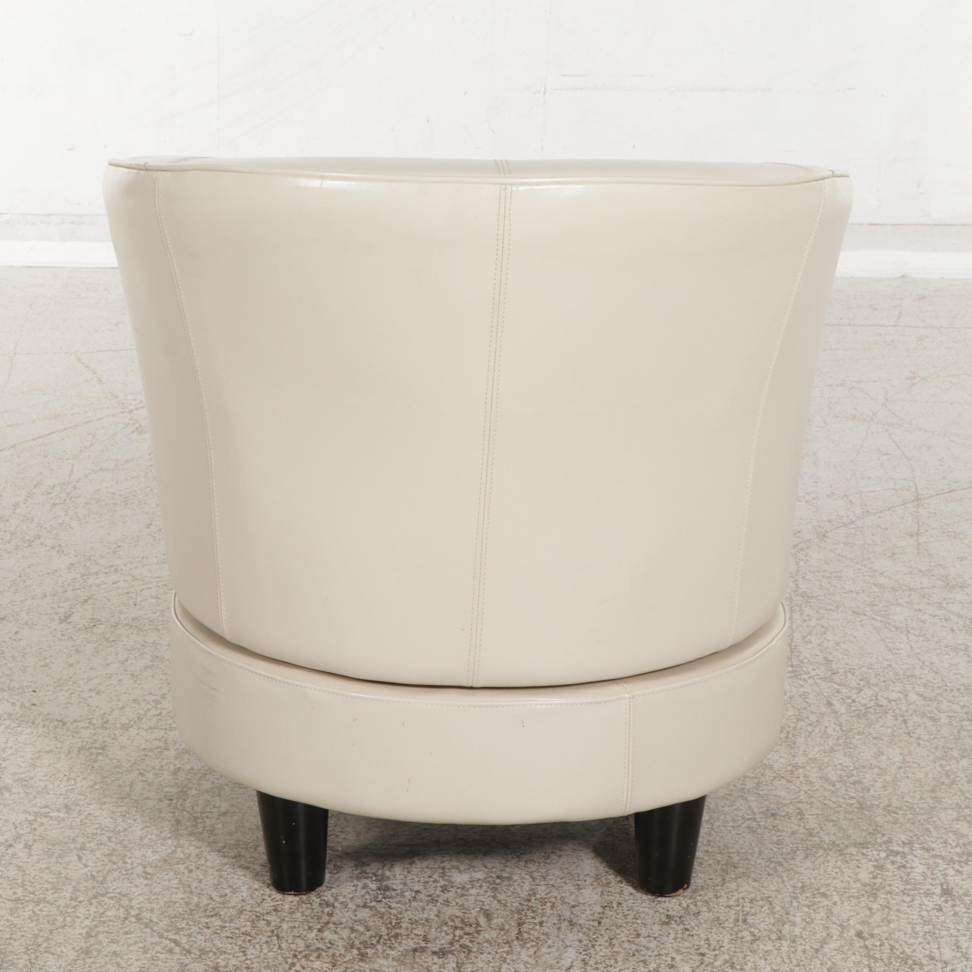 Contemporary Leather Upholstered Barrel Style Swivel Chair