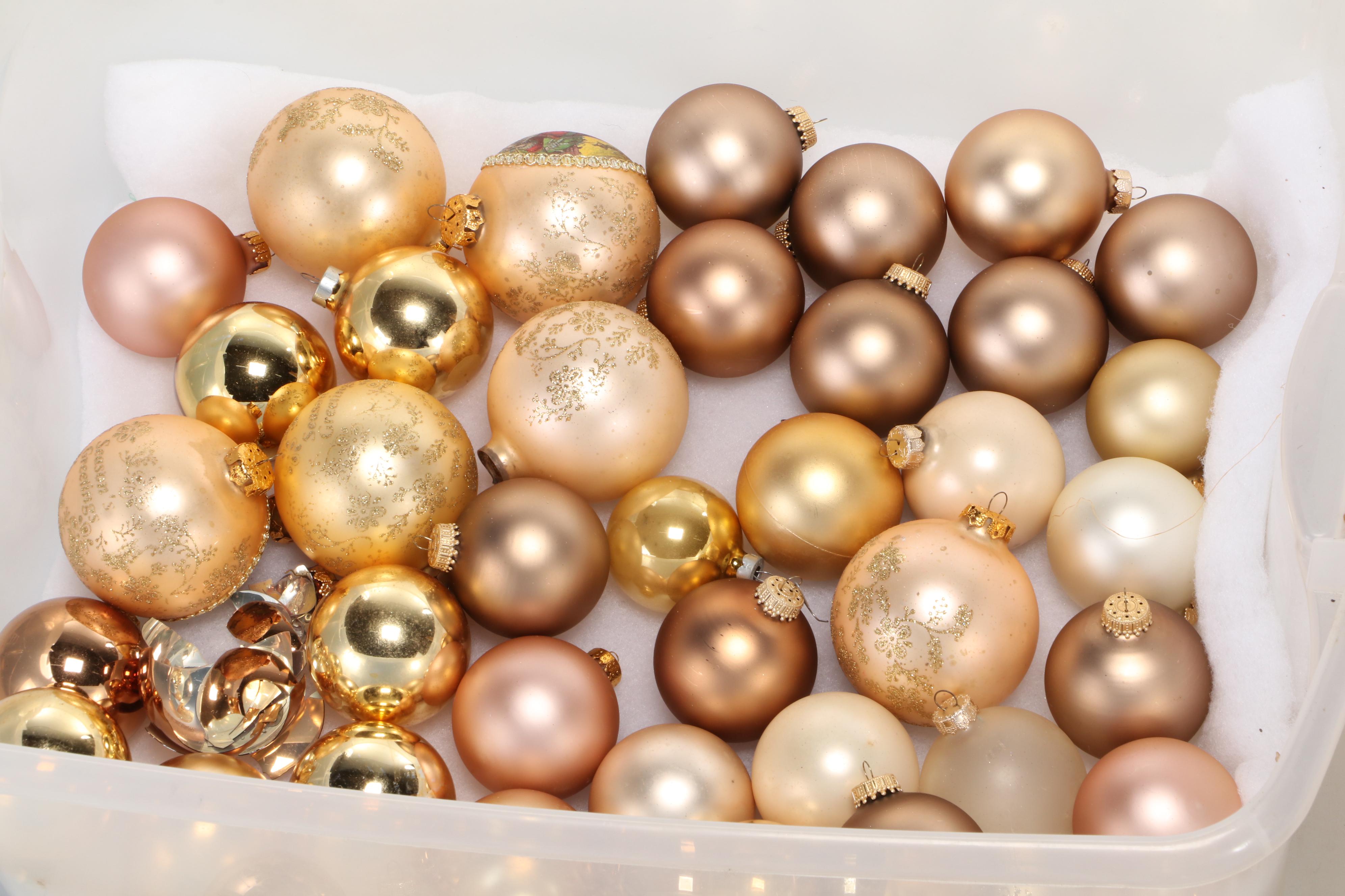 Glass Gold and Rose Metallic and Other Ornaments