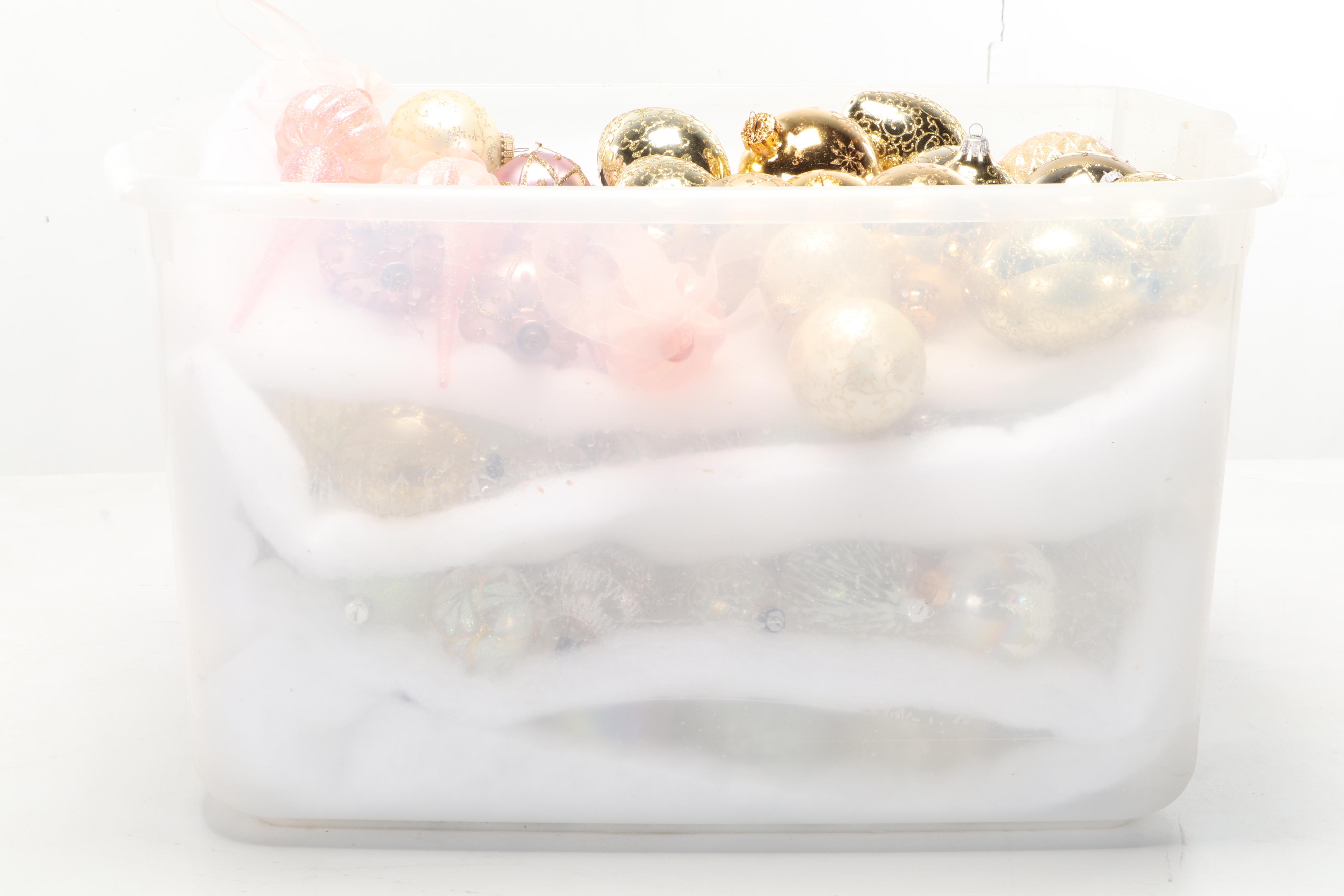 Glass Gold and Rose Metallic and Other Ornaments