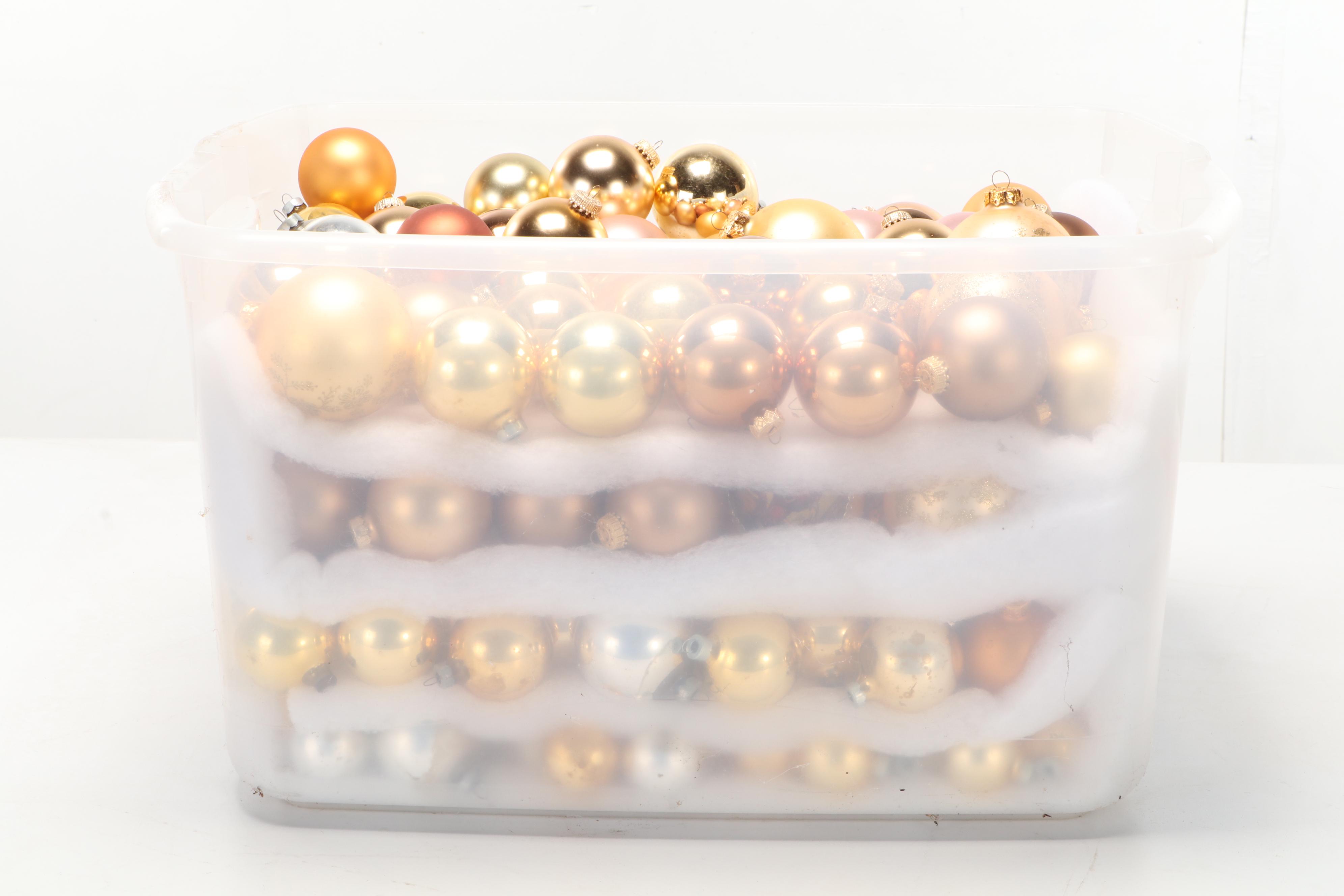 Glass Gold and Rose Metallic and Other Ornaments