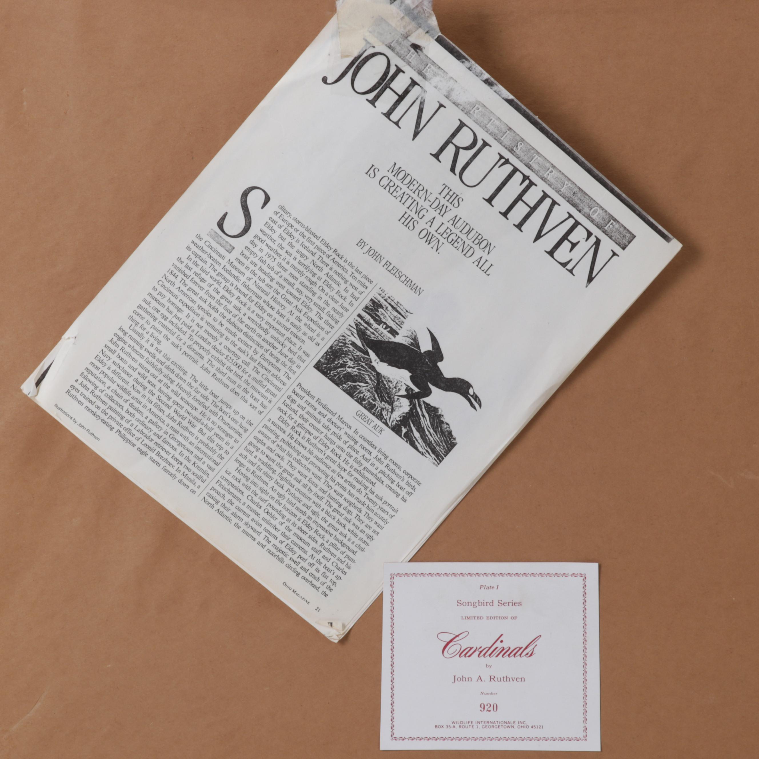 John Ruthven Offset Lithograph "Cardinal," Circa 1978