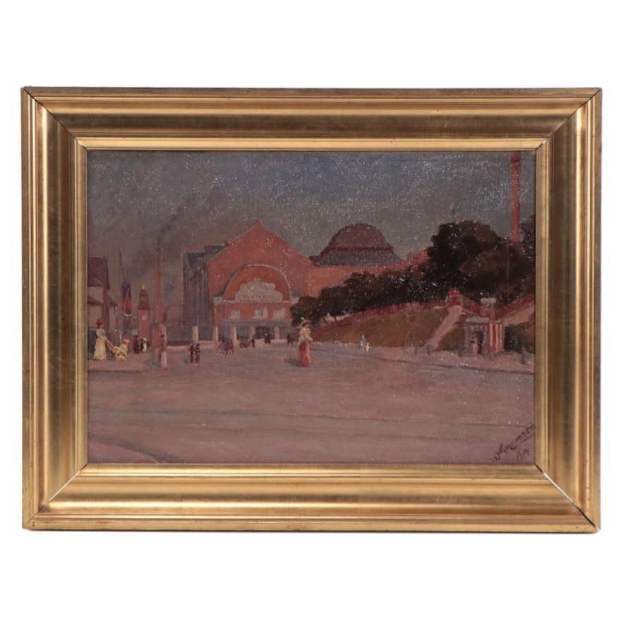 Cityscape Oil Painting Attributed to Valdemar Thomsen, 1914