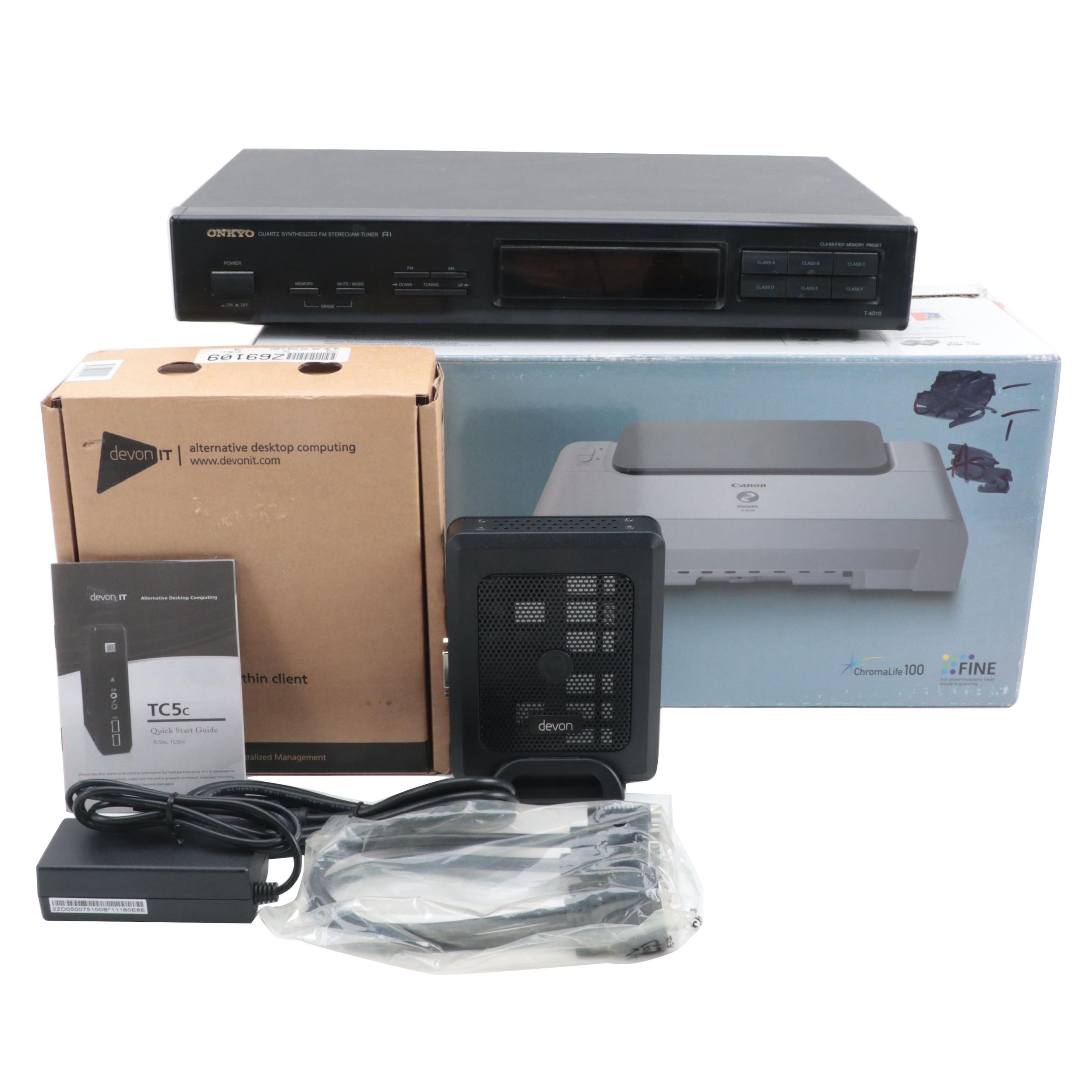 Canon PIXMA Printer with Onkyo Digital Stereo Tuner and Devon IT Thin Client