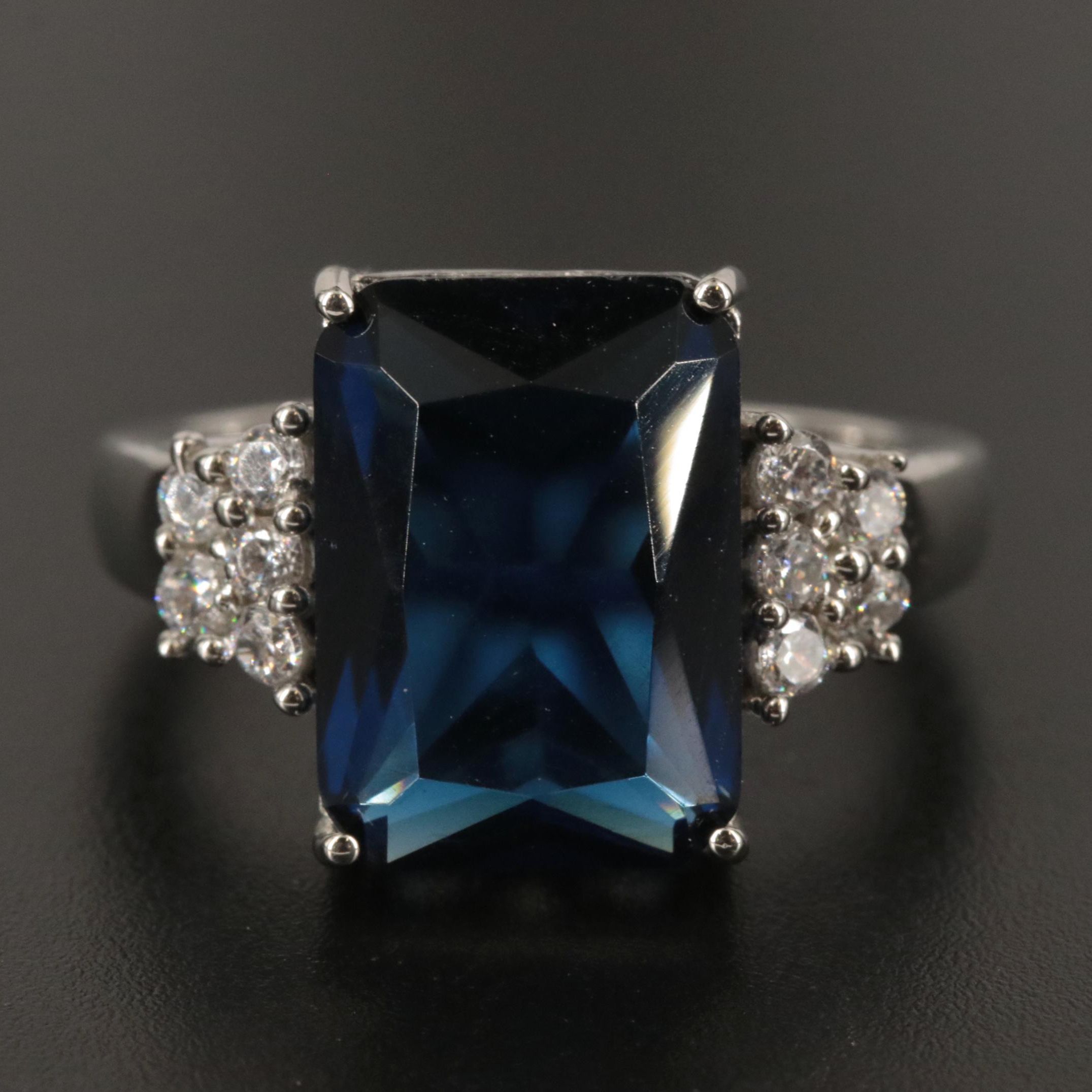 Sterling Sapphire and Cubic Zirconia Ring