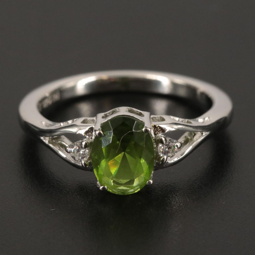 Sterling Peridot and Cubic Zirconia Ring