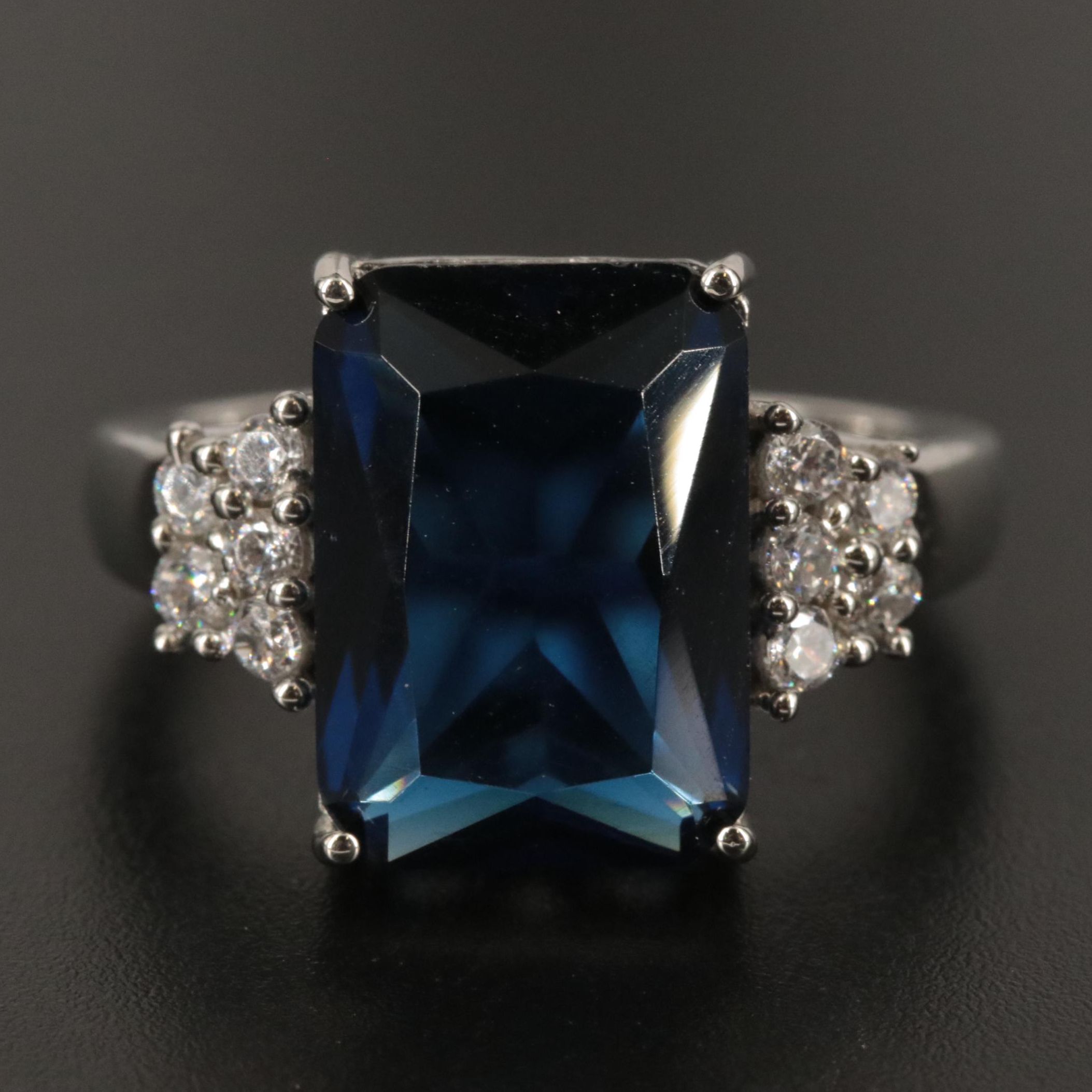 Sterling Sapphire and Cubic Zirconia Ring