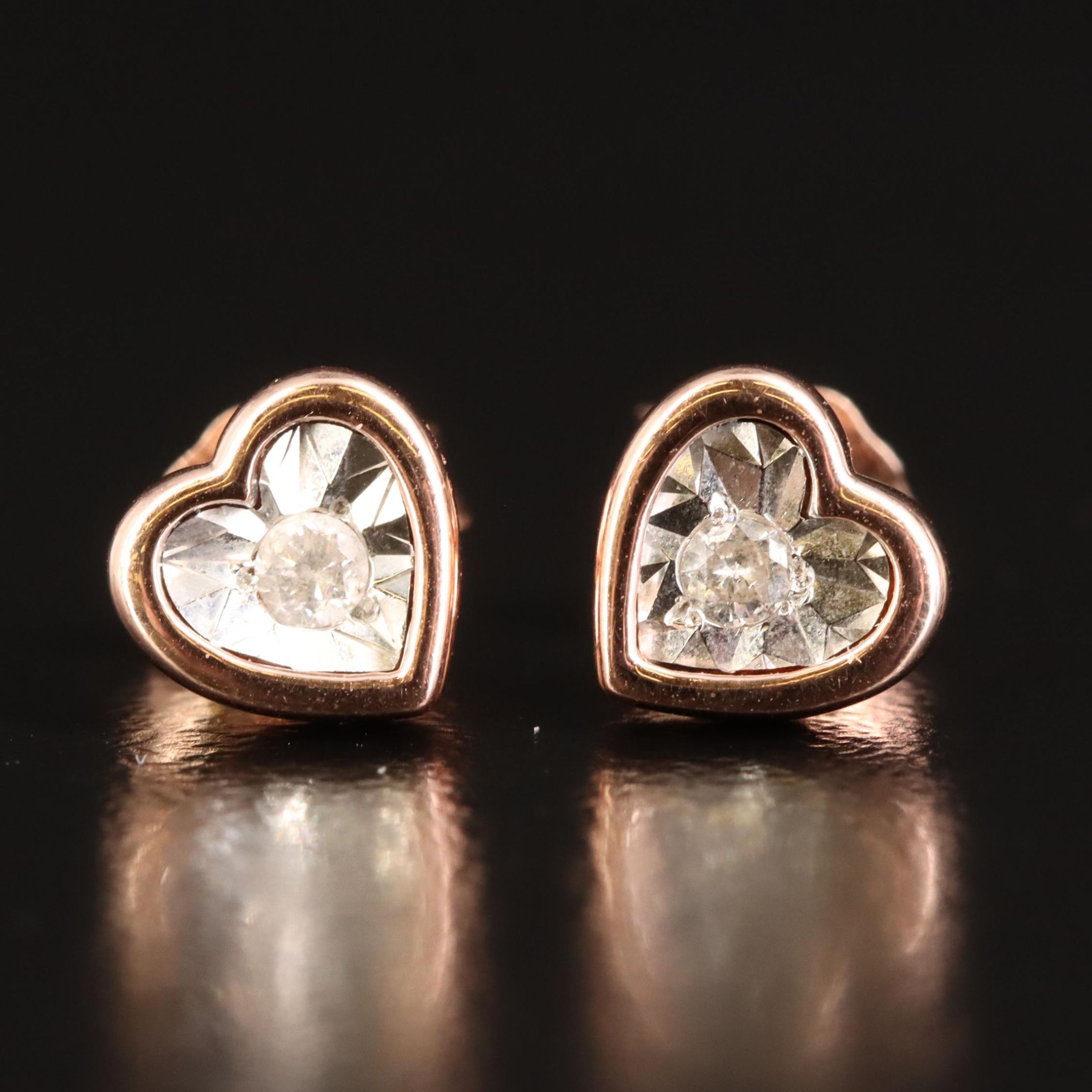 Sterling Diamond Heart Stud Earrings