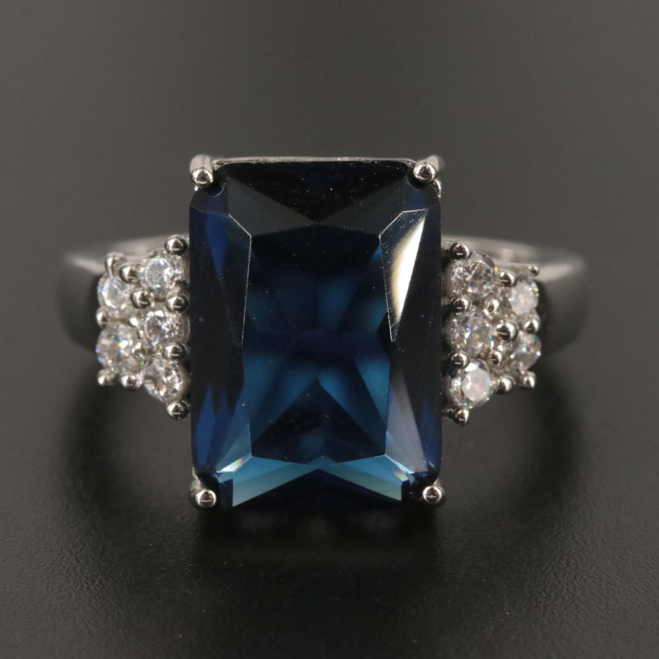 Sterling Sapphire and Cubic Zirconia Ring