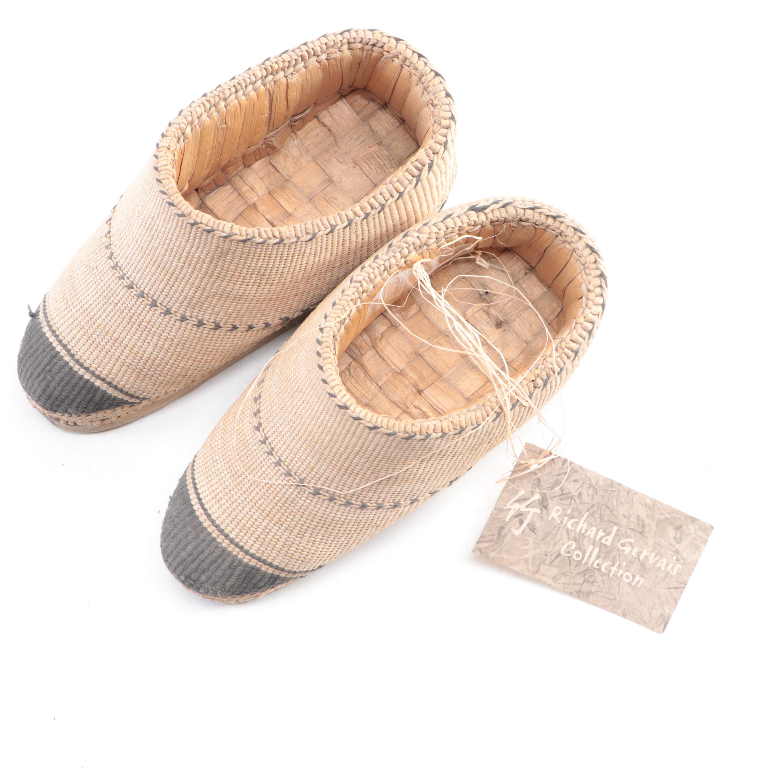 Pair of Chinese Handwoven Straw "Bound Feet" Slippers, 1930s