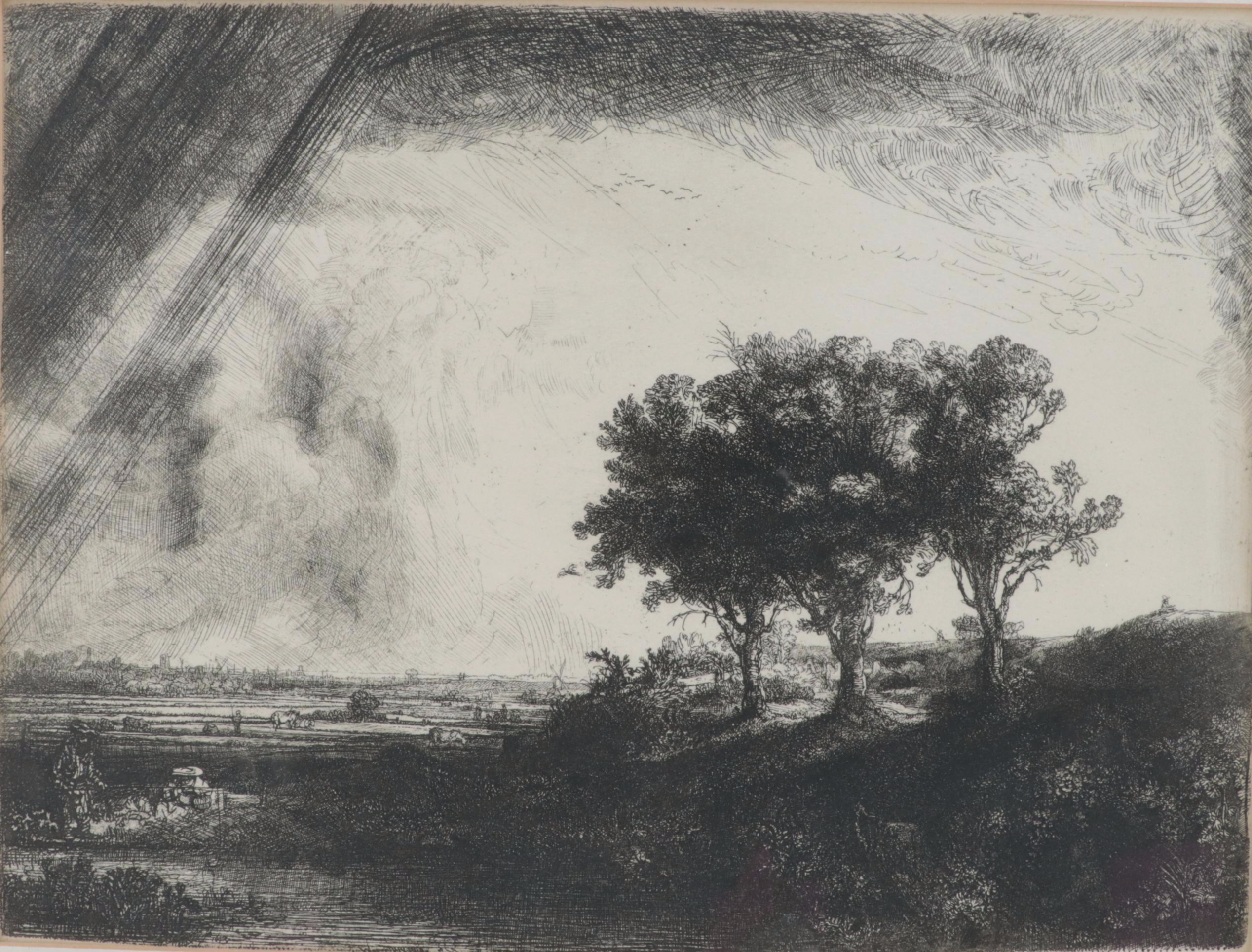 Rembrandt van Rijn Restrike Etching "The Three Trees"