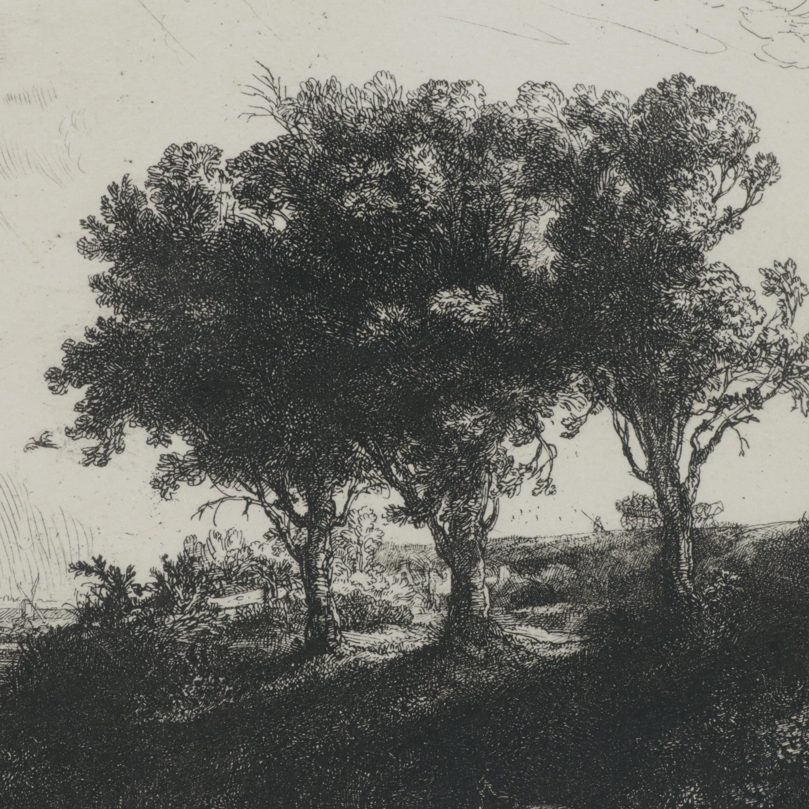 Rembrandt van Rijn Restrike Etching "The Three Trees"