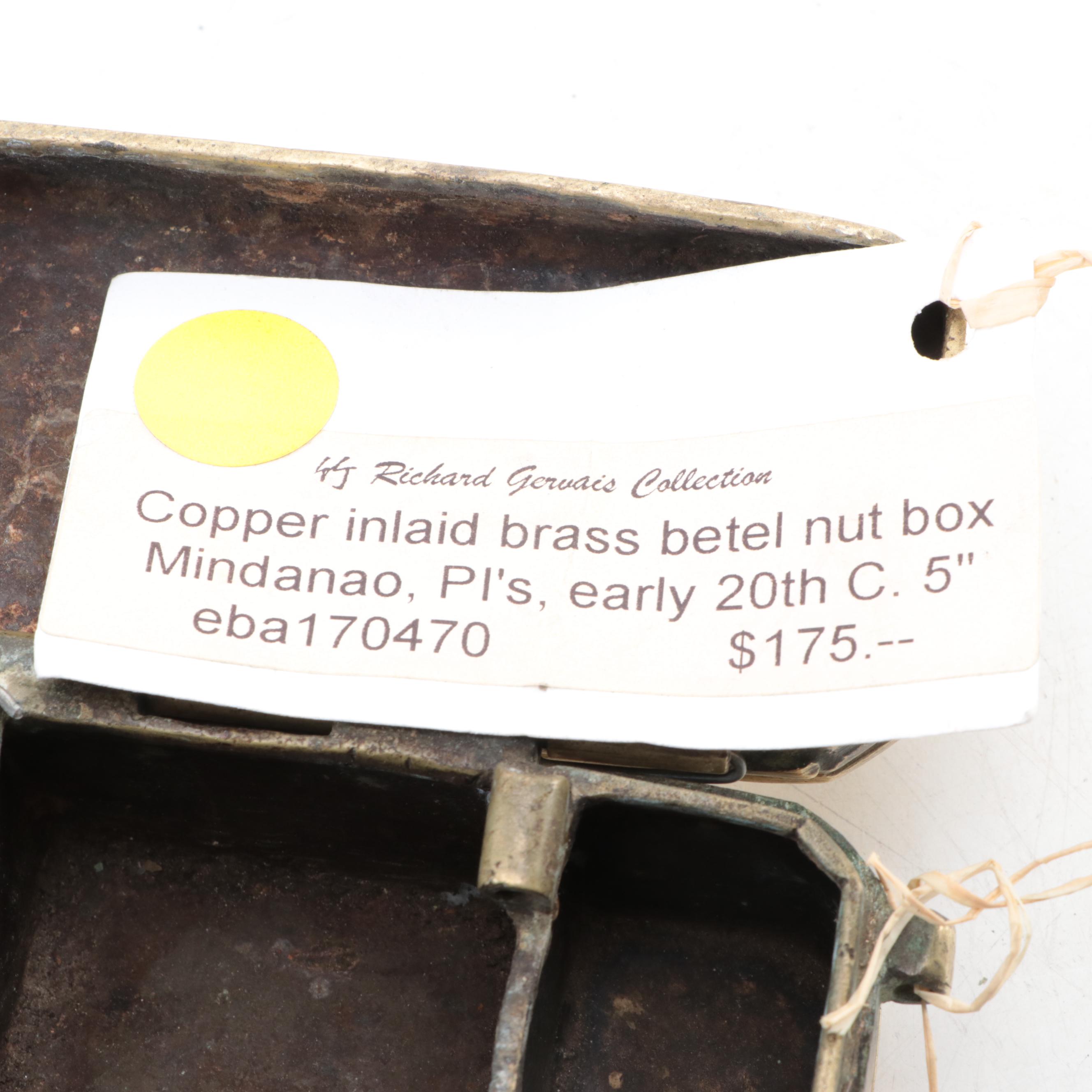 Filipino Brass Betel Box with Copper Inlay, Early 20th Century