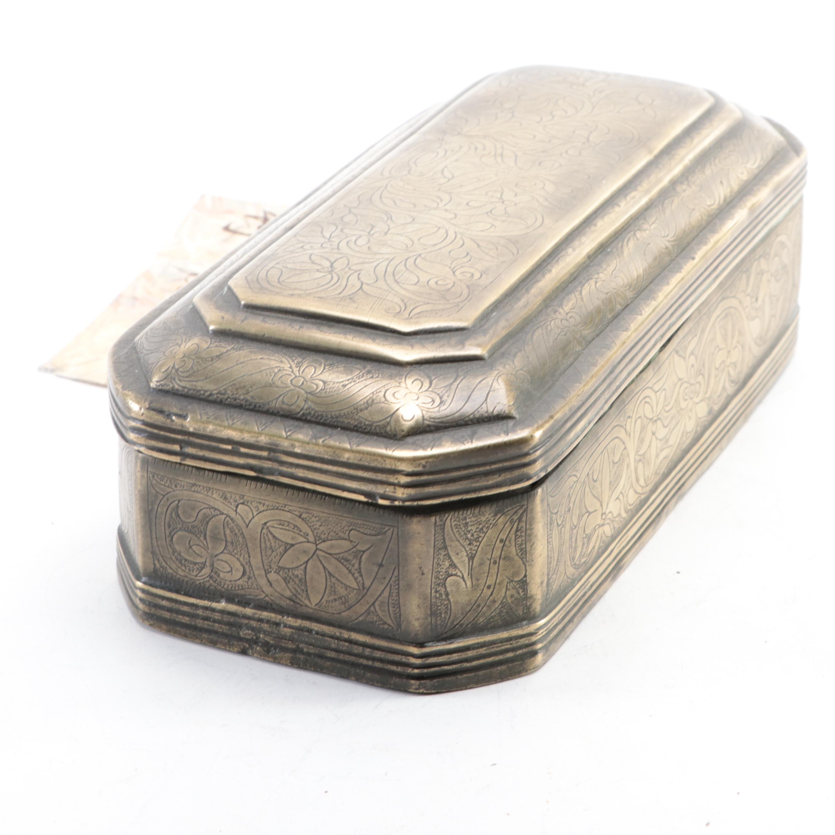 Philipine Incised Brass Betel Nut Box, Early 20th Century