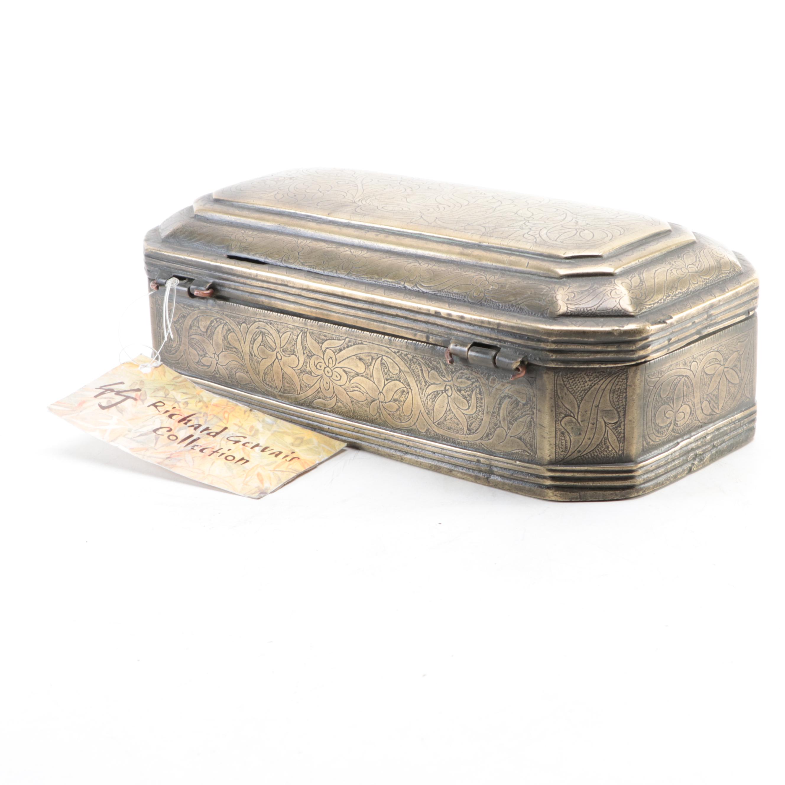 Philipine Incised Brass Betel Nut Box, Early 20th Century