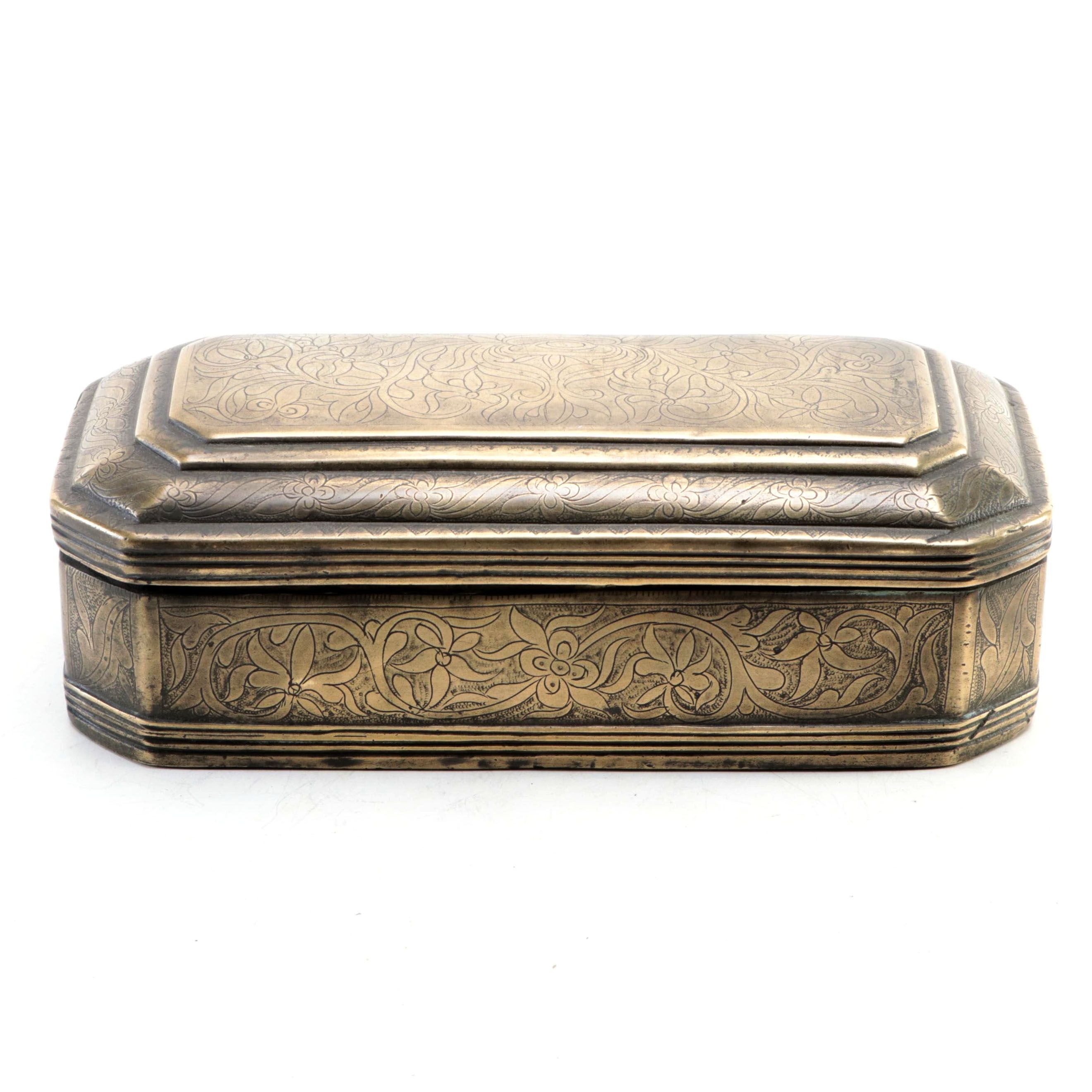 Philipine Incised Brass Betel Nut Box, Early 20th Century