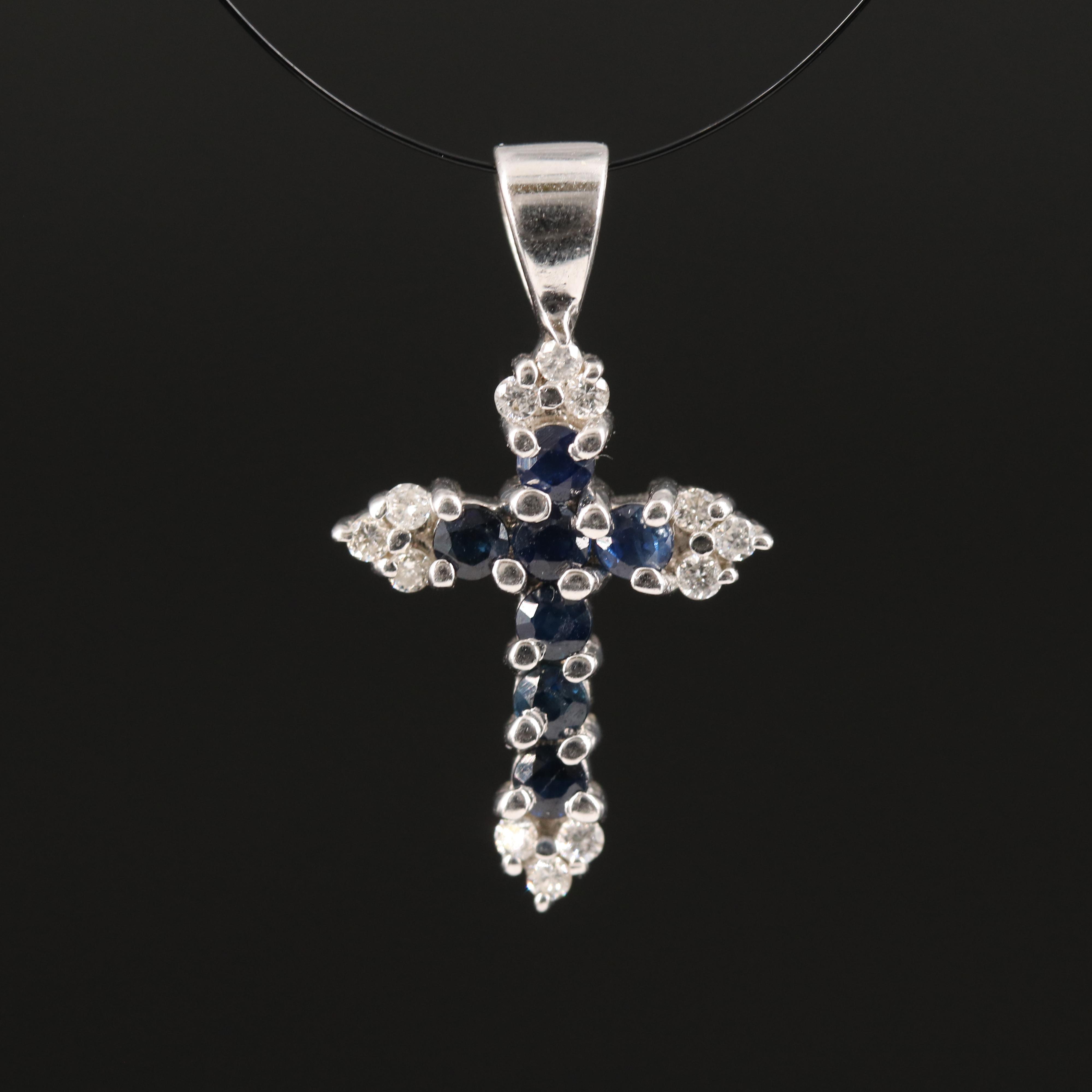 14K Sapphire and Diamond Cross Pendant