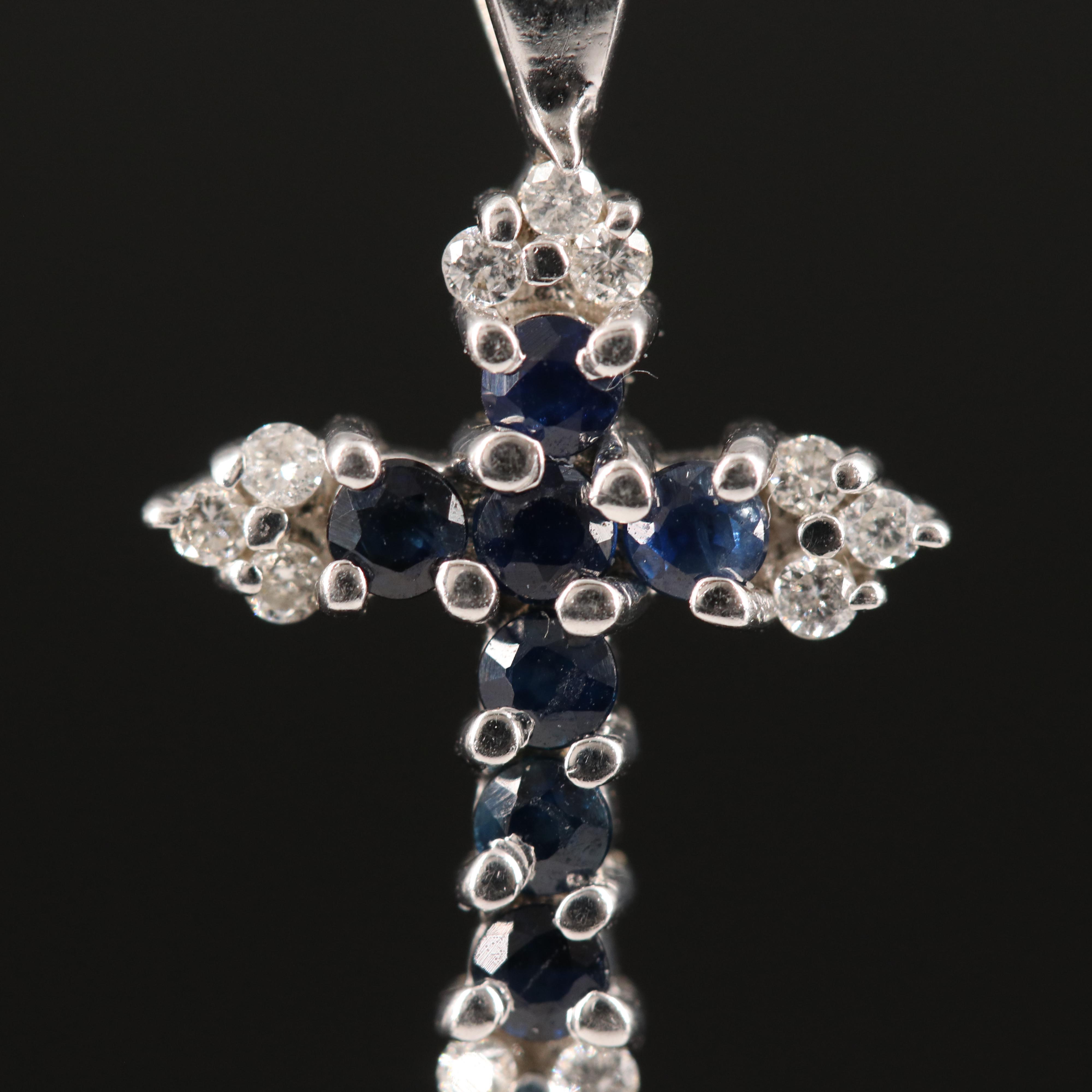 14K Sapphire and Diamond Cross Pendant