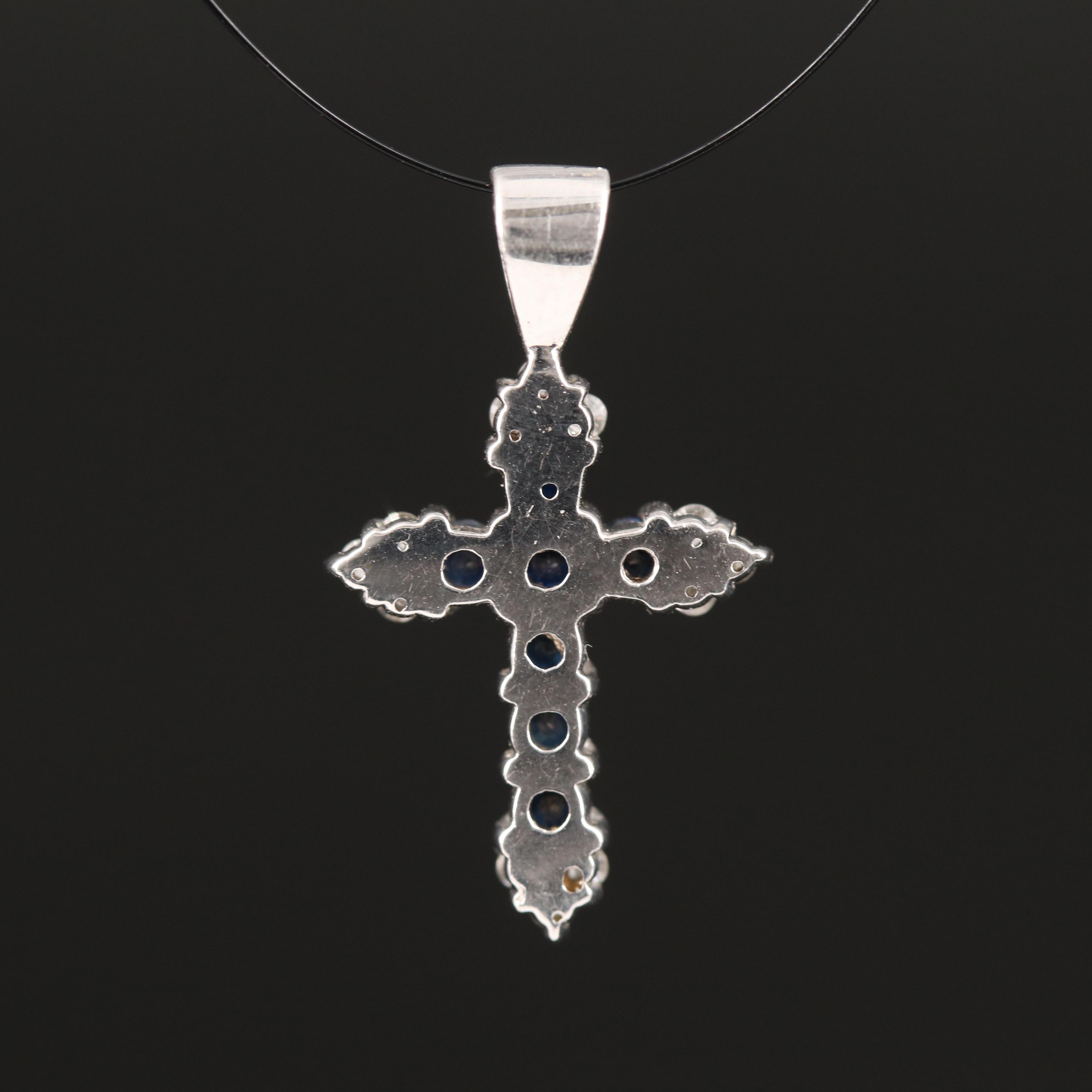 14K Sapphire and Diamond Cross Pendant