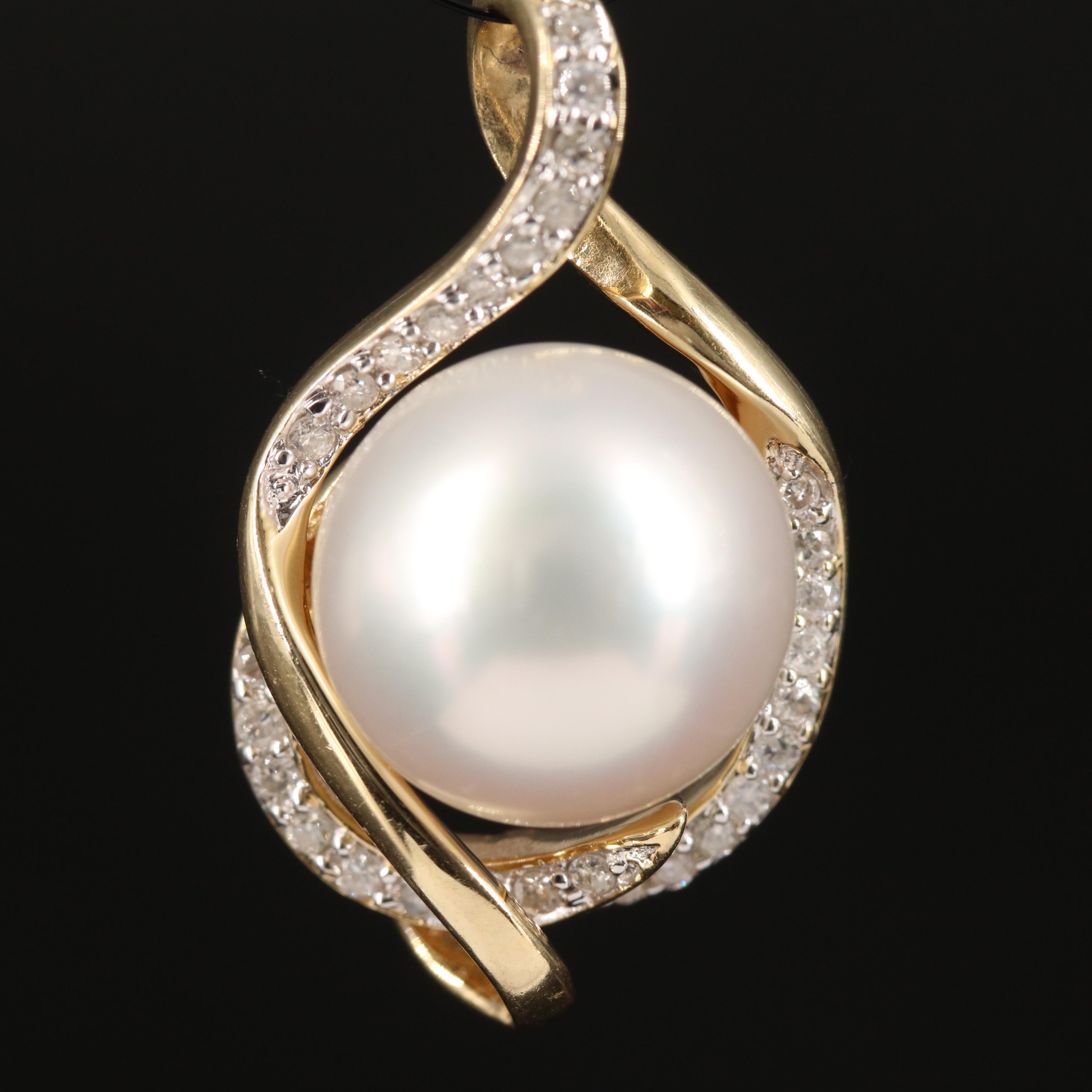 14K 11.80 mm Pearl and Diamond Pendant