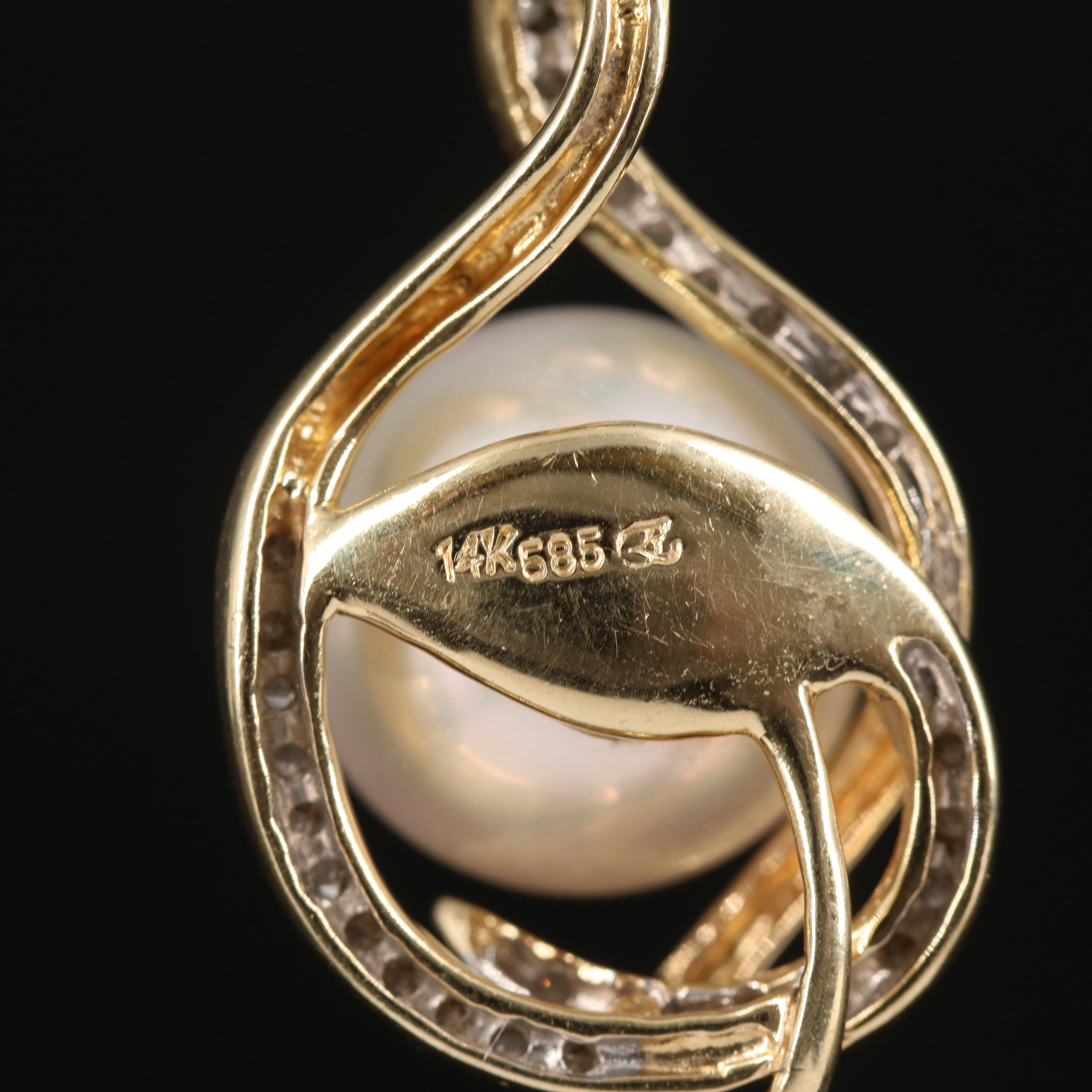 14K 11.80 mm Pearl and Diamond Pendant