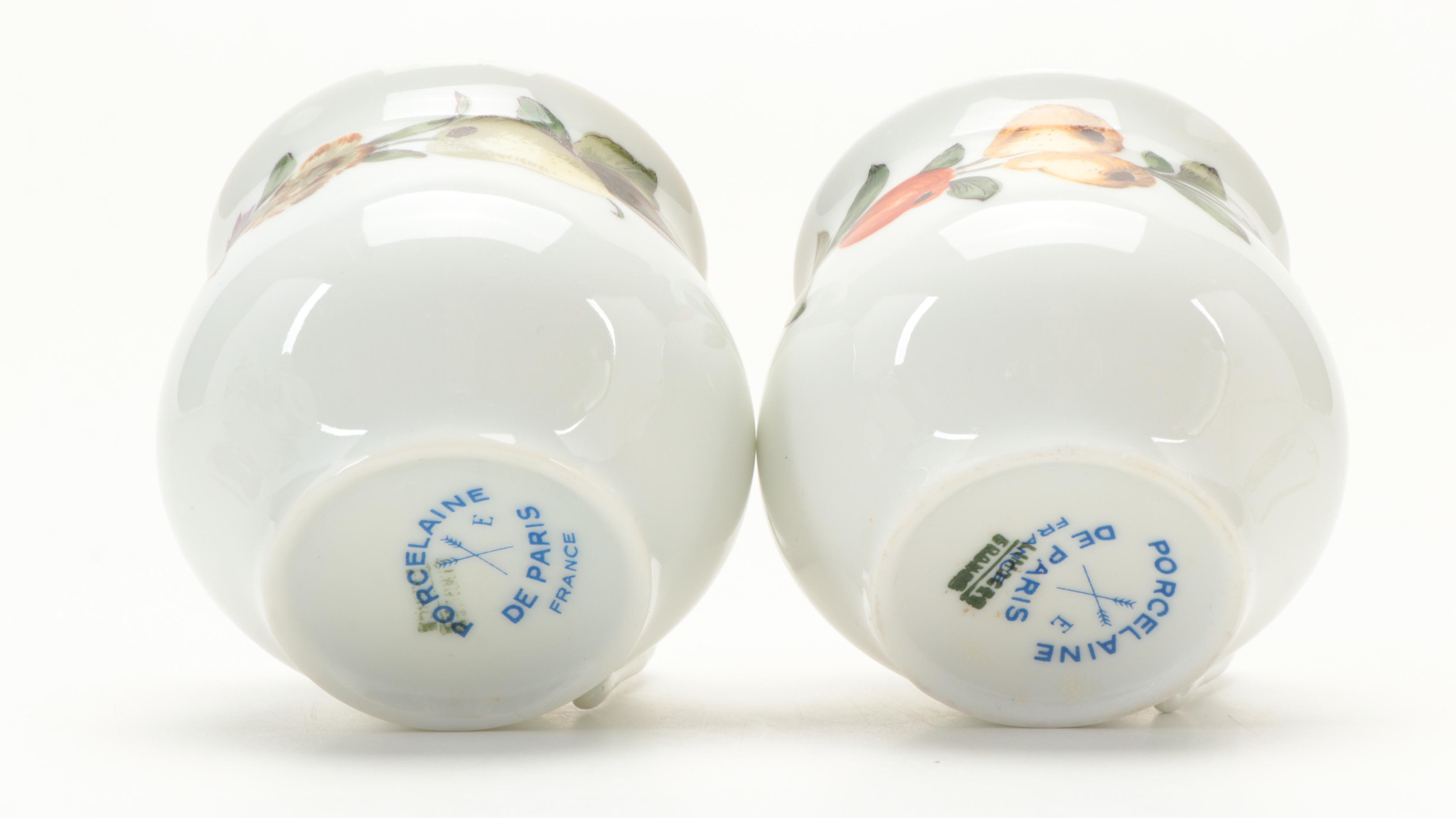 Porcelaine de Paris "Les Quatre Saisons" Porcelain Pots de Creme and Tray