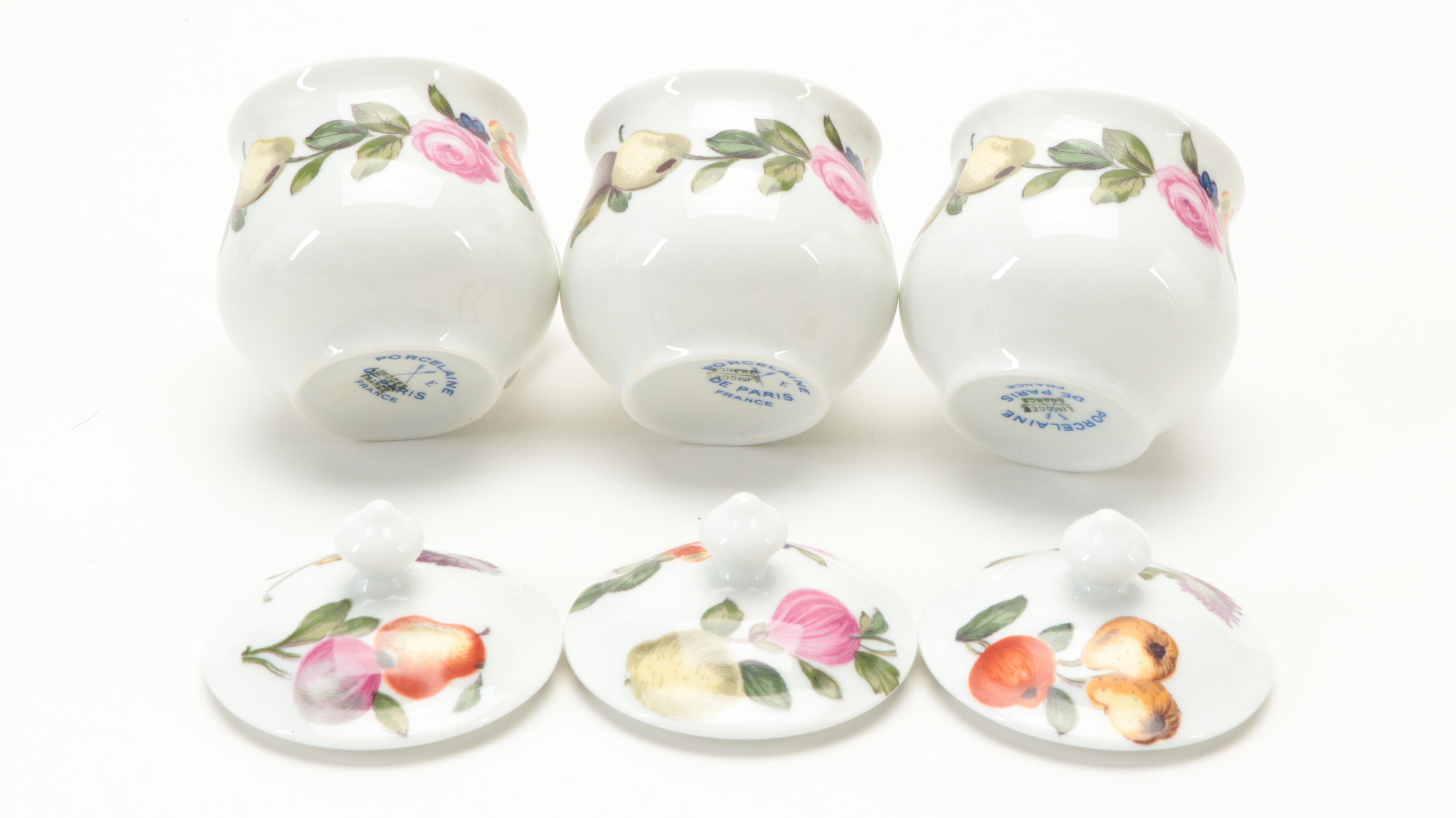 Porcelaine de Paris "Les Quatre Saisons" Porcelain Pots de Creme and Tray