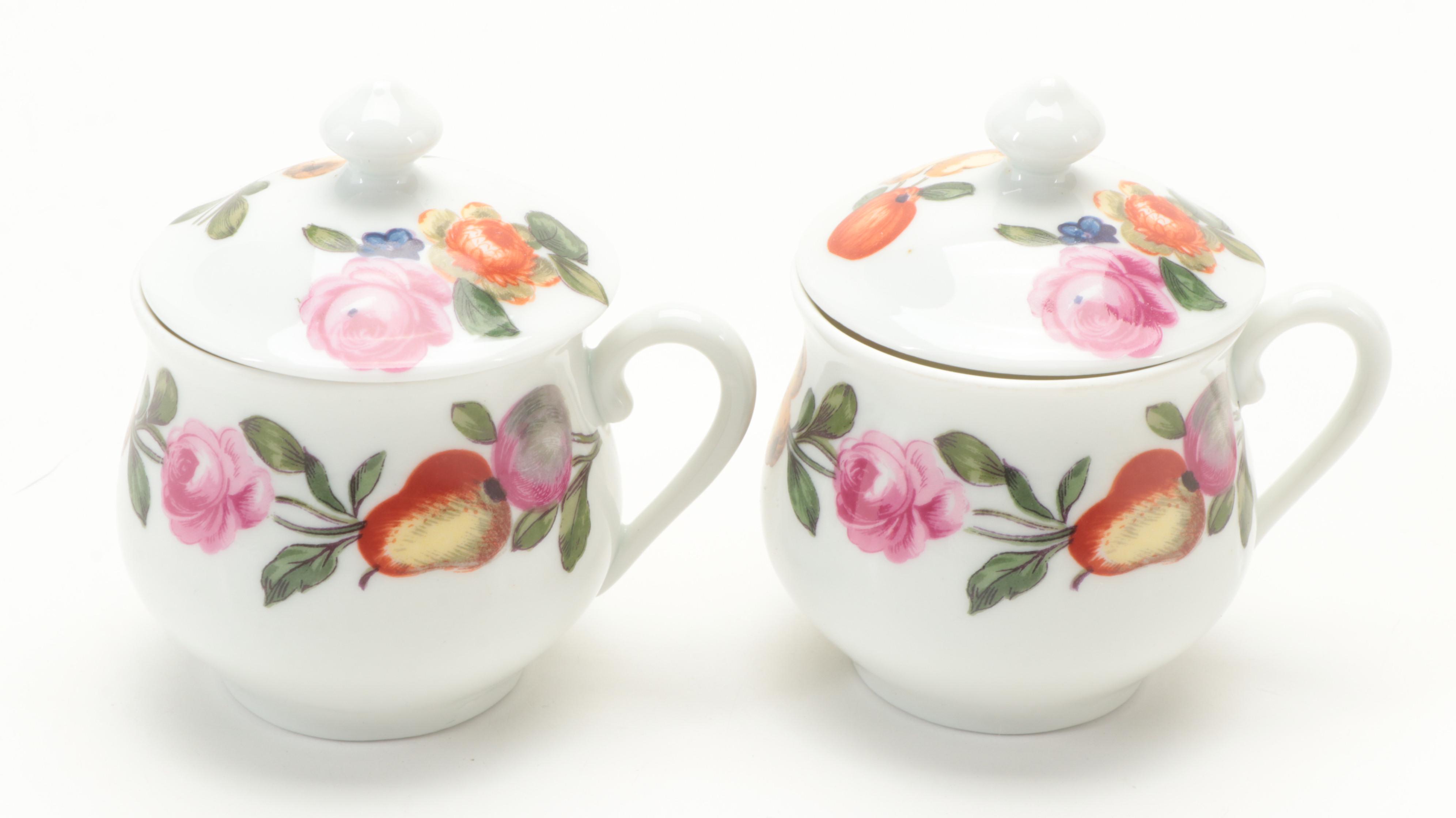 Porcelaine de Paris "Les Quatre Saisons" Porcelain Pots de Creme and Tray