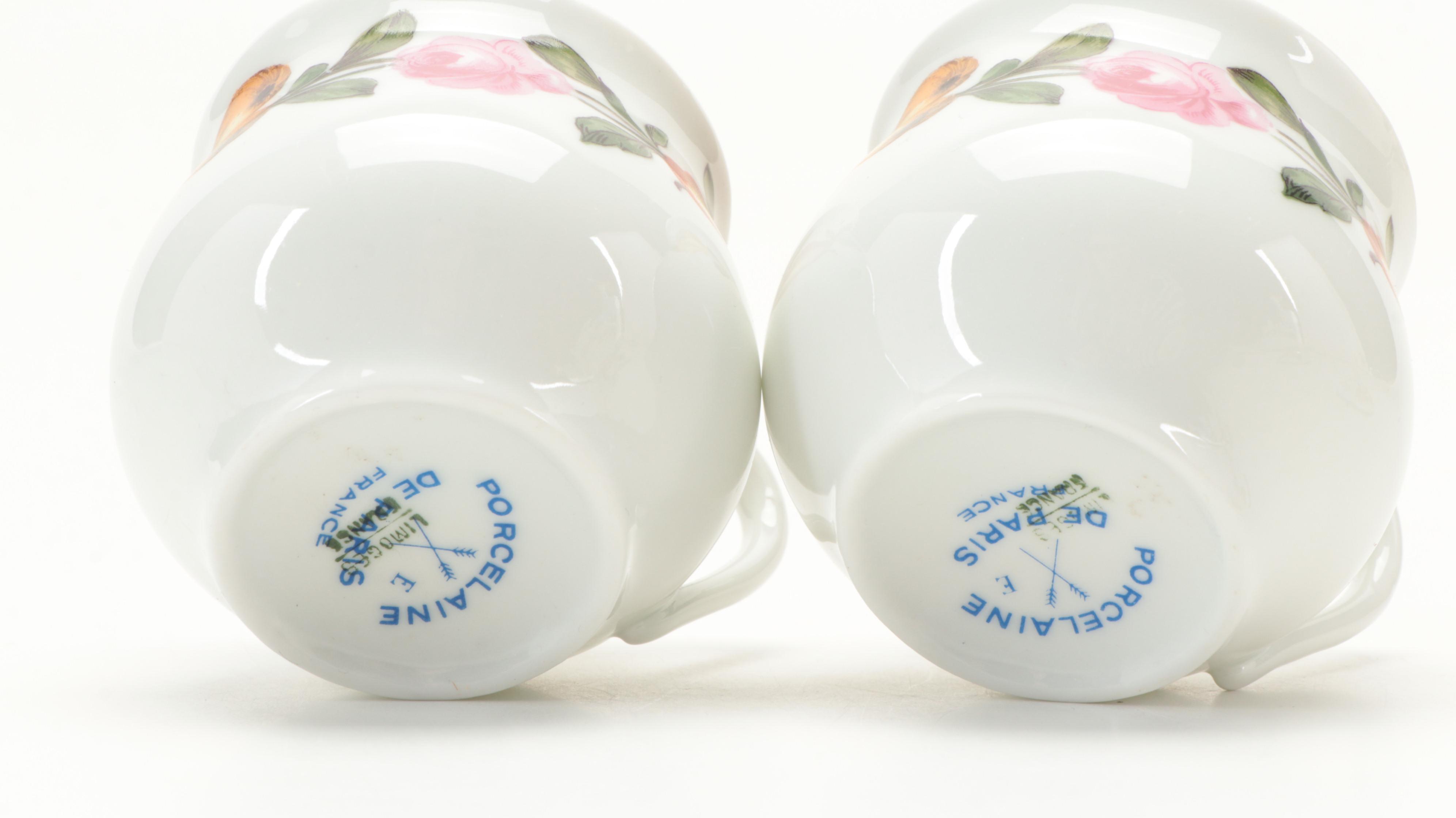 Porcelaine de Paris "Les Quatre Saisons" Porcelain Pots de Creme and Tray