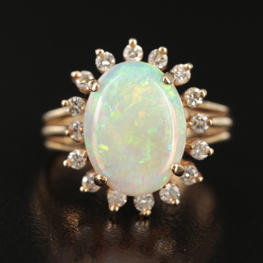 14K Opal and Diamond Ring