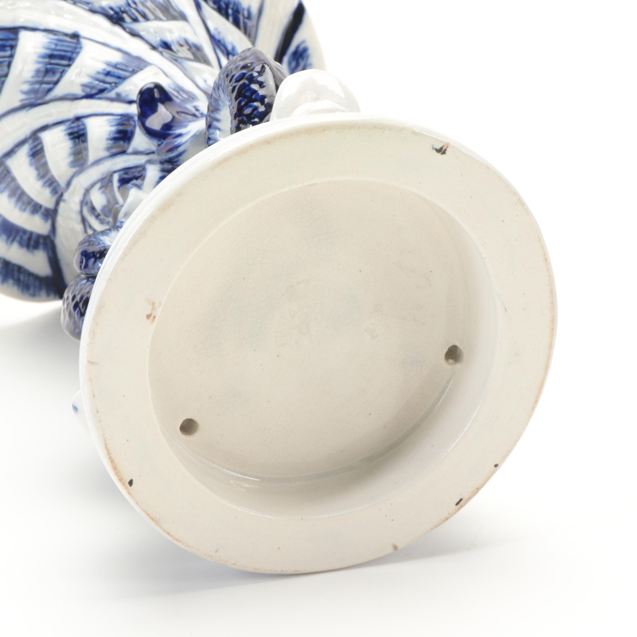 Gustavsberg Dolphin Motif Majolica Trumpet Vase, 19th Century