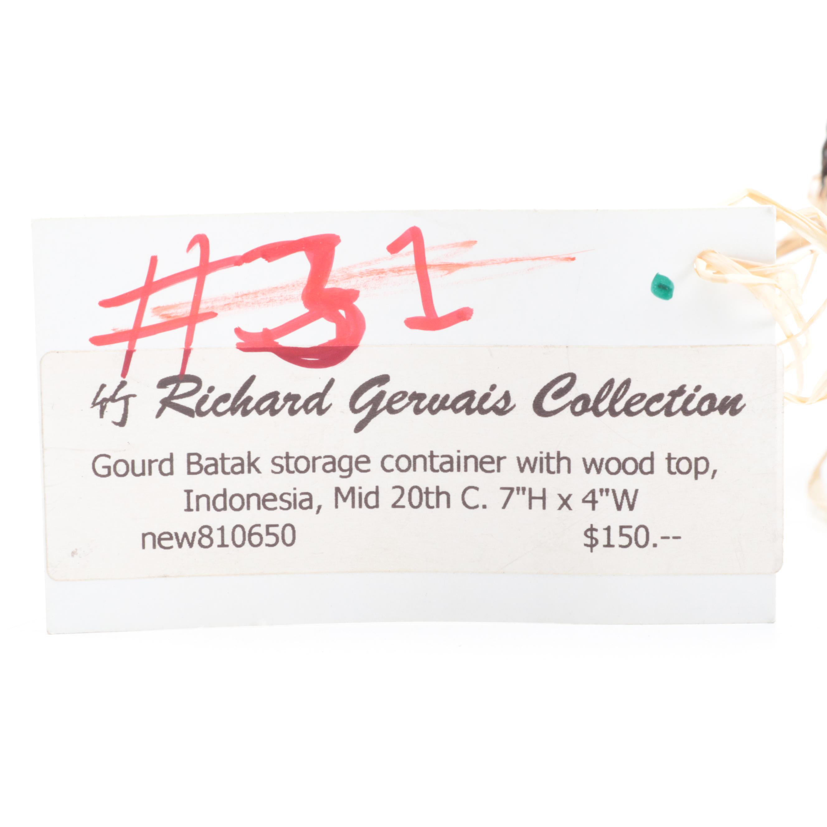 Indonesian Batak Wicker Wrapped Gourd Storage Vessel, Mid-20th Century