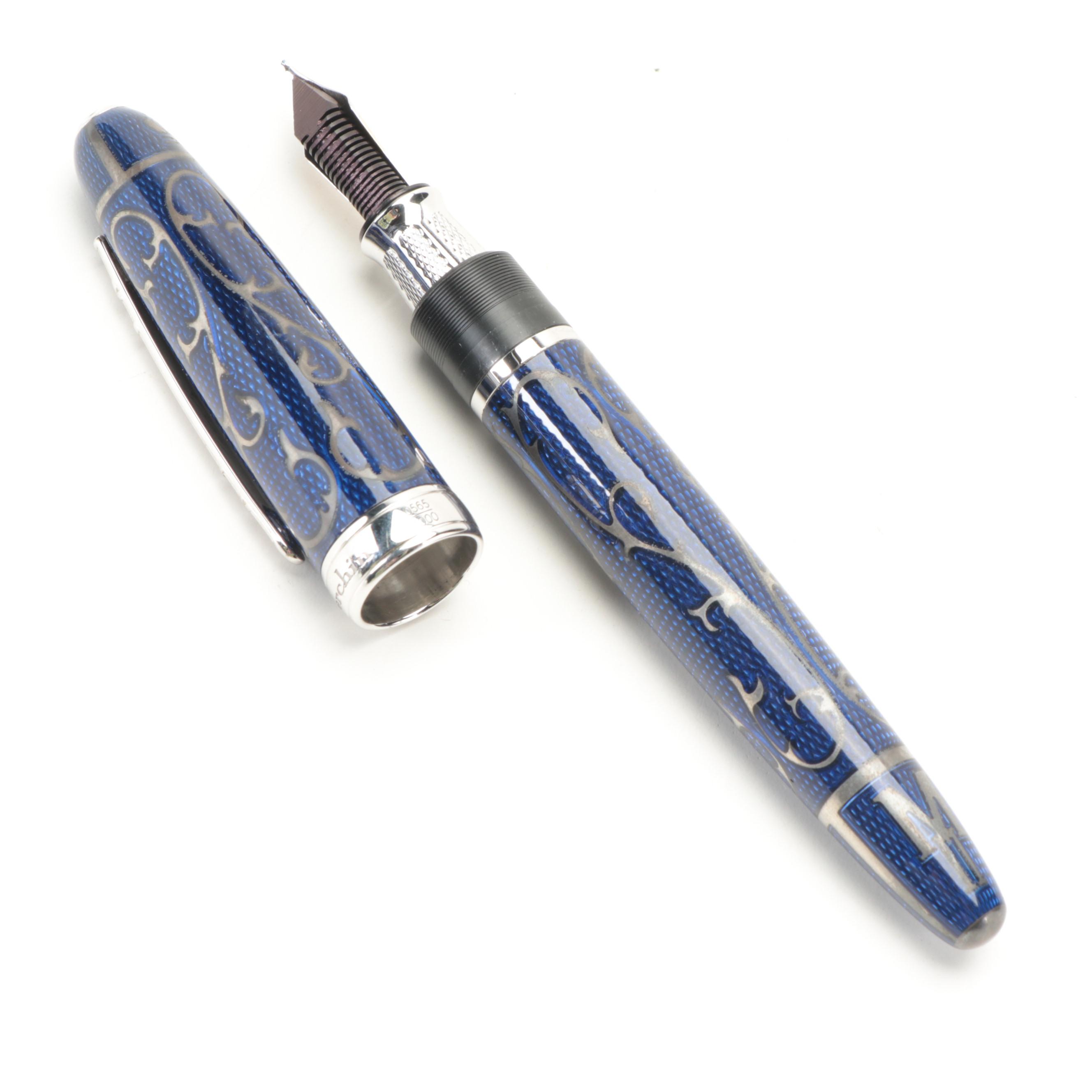 Michel Perchin Limited Edition Sterling Silver and Guilloché Enamel Fountain Pen
