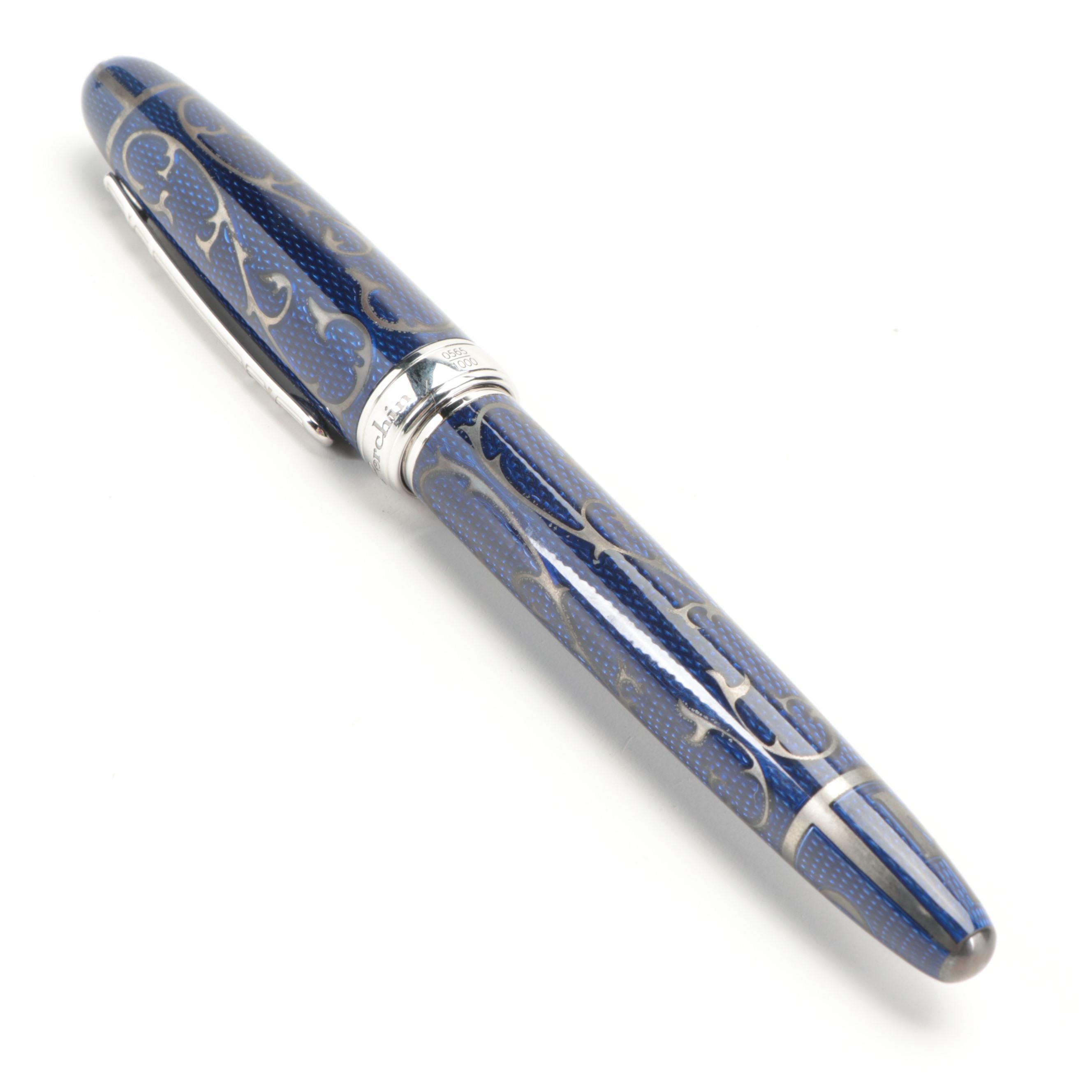 Michel Perchin Limited Edition Sterling Silver and Guilloché Enamel Fountain Pen