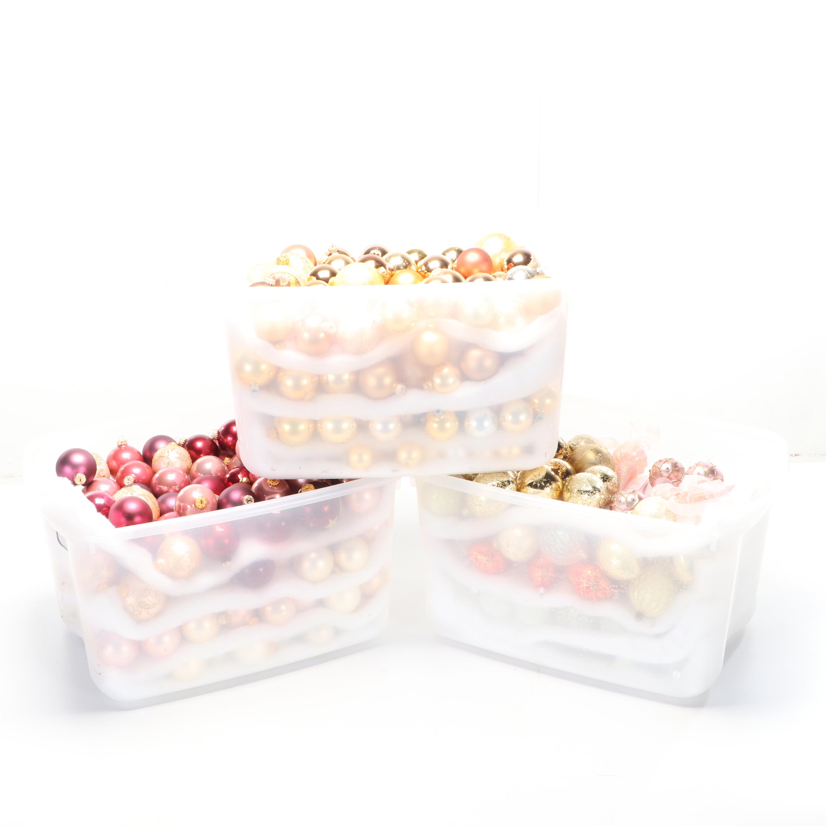 Glass Gold and Rose Metallic and Other Ornaments