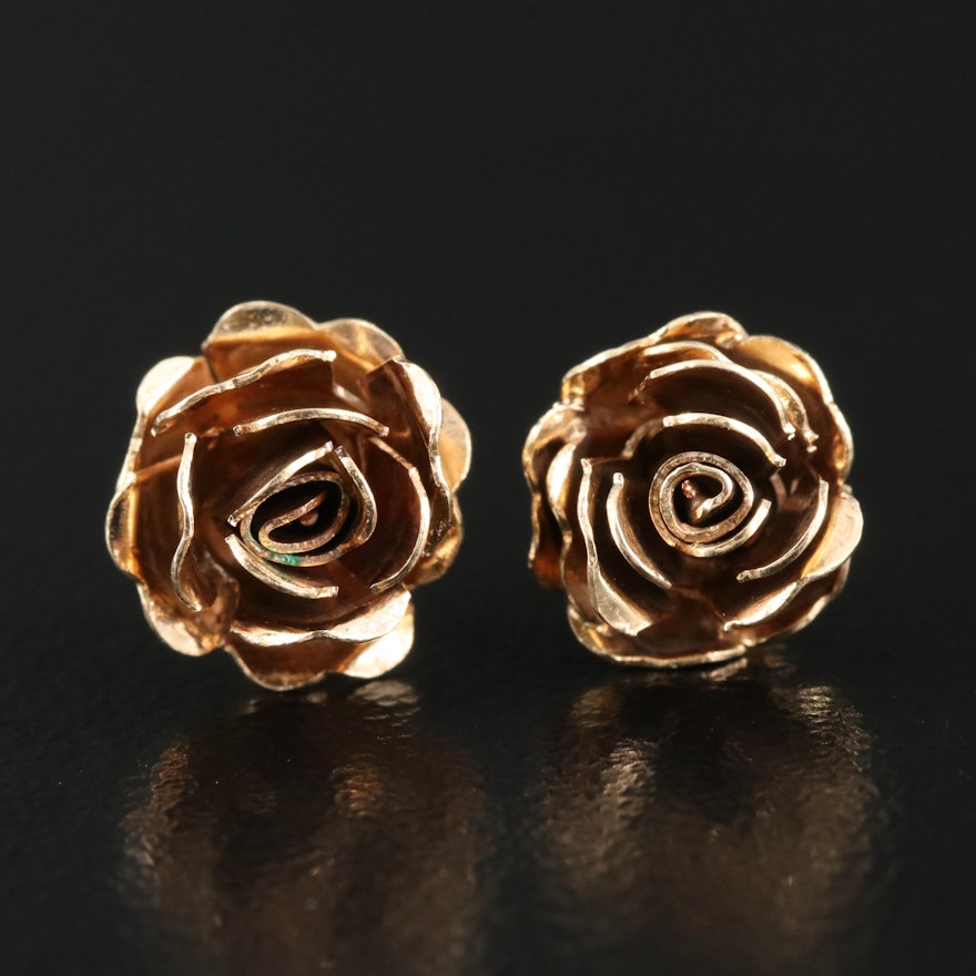 14K Rose Gold Rose Stud Earrings