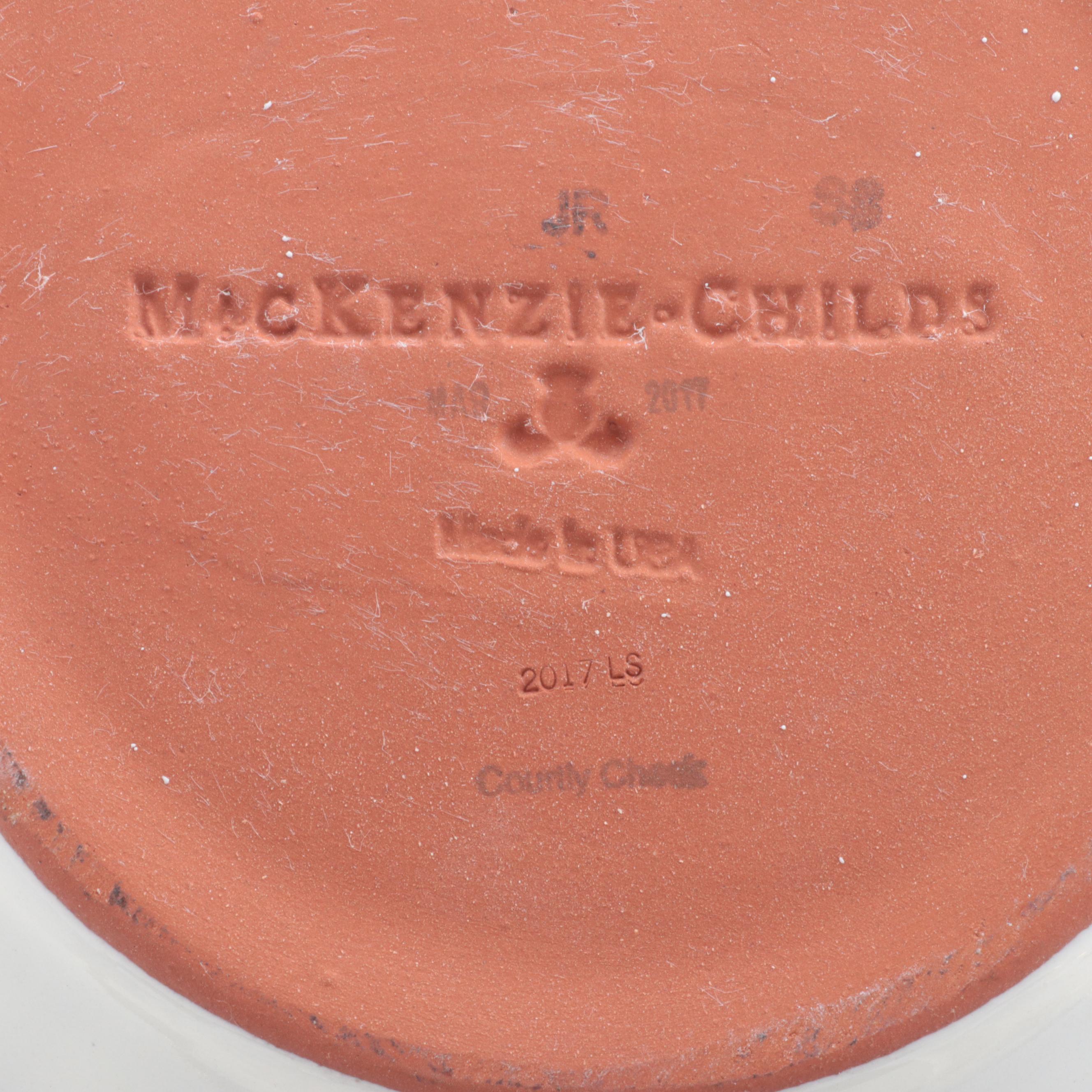 MacKenzie-Childs "Courtly Check" Earthenware Fluted Plates and Frog Pot Climber