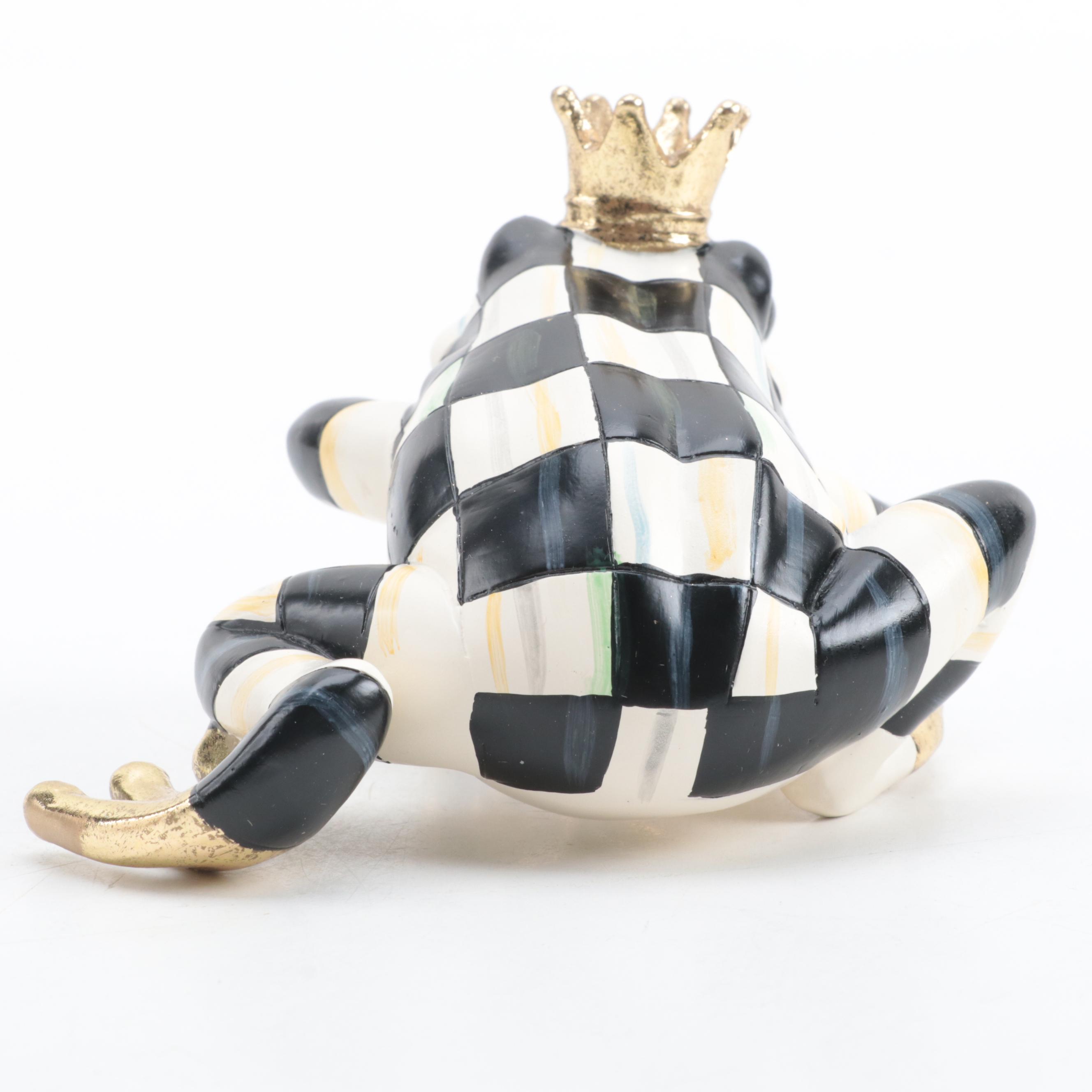 MacKenzie-Childs "Courtly Check" Earthenware Fluted Plates and Frog Pot Climber