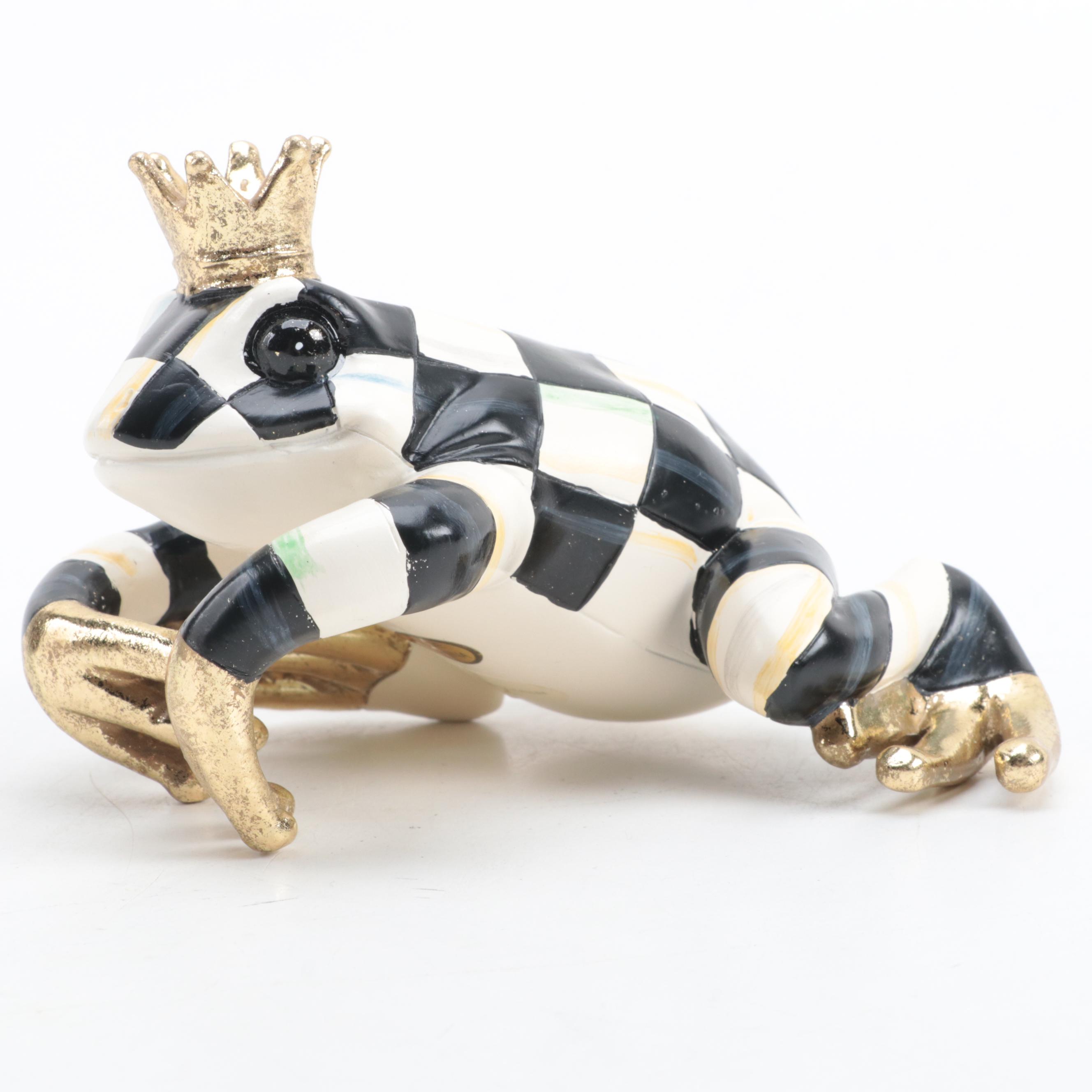 MacKenzie-Childs "Courtly Check" Earthenware Fluted Plates and Frog Pot Climber